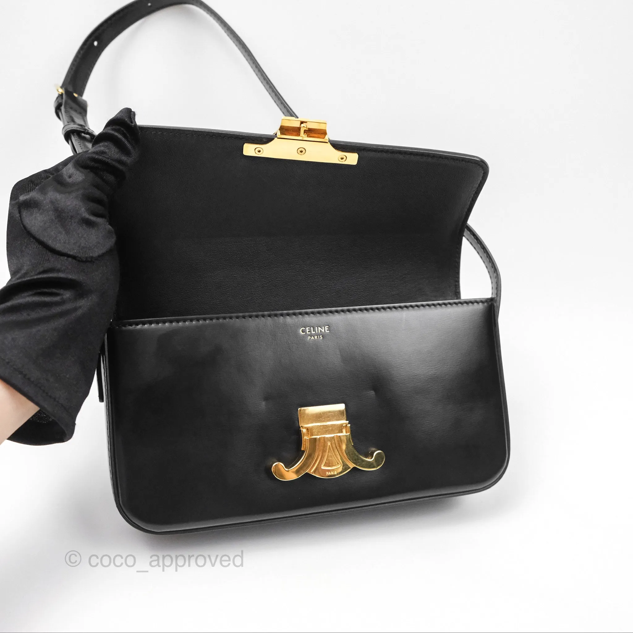 Celine Triomphe Shoulder Bag Black Calfskin