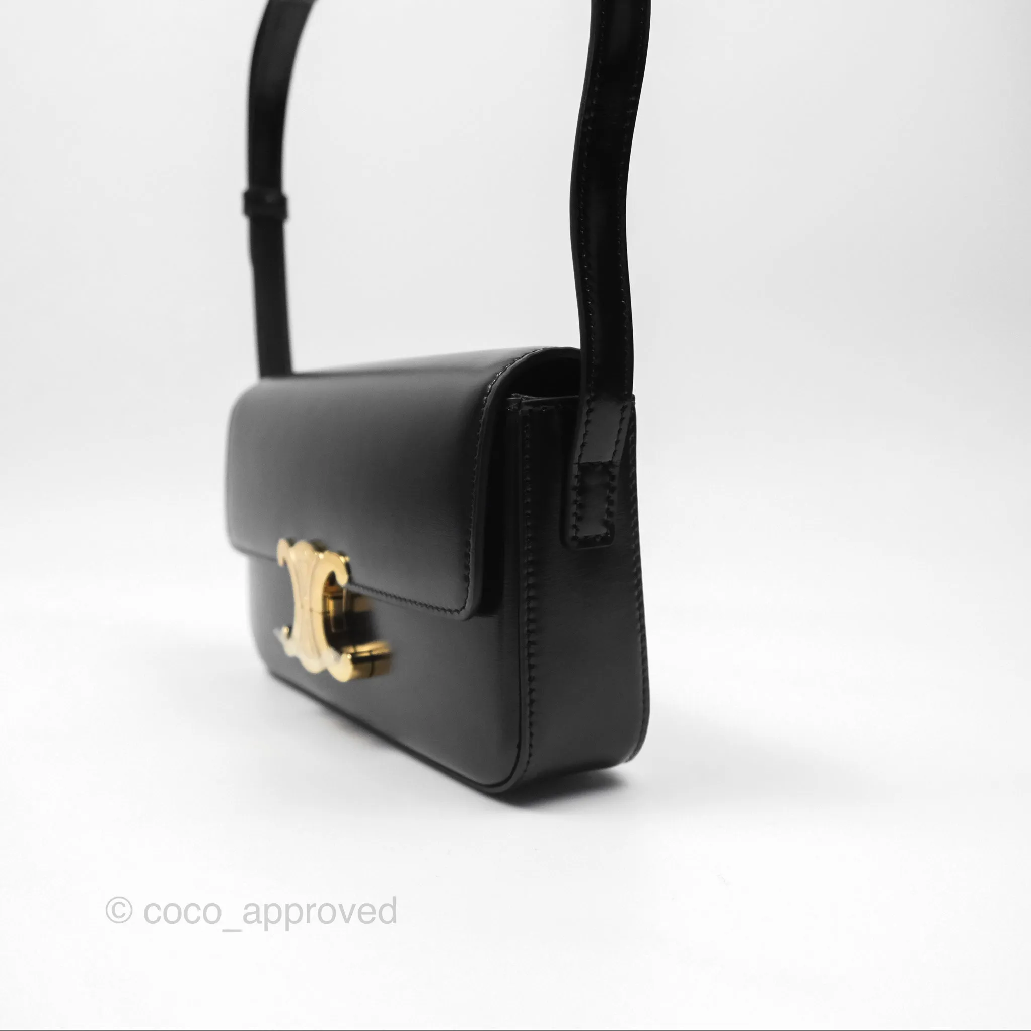 Celine Triomphe Shoulder Bag Black Calfskin