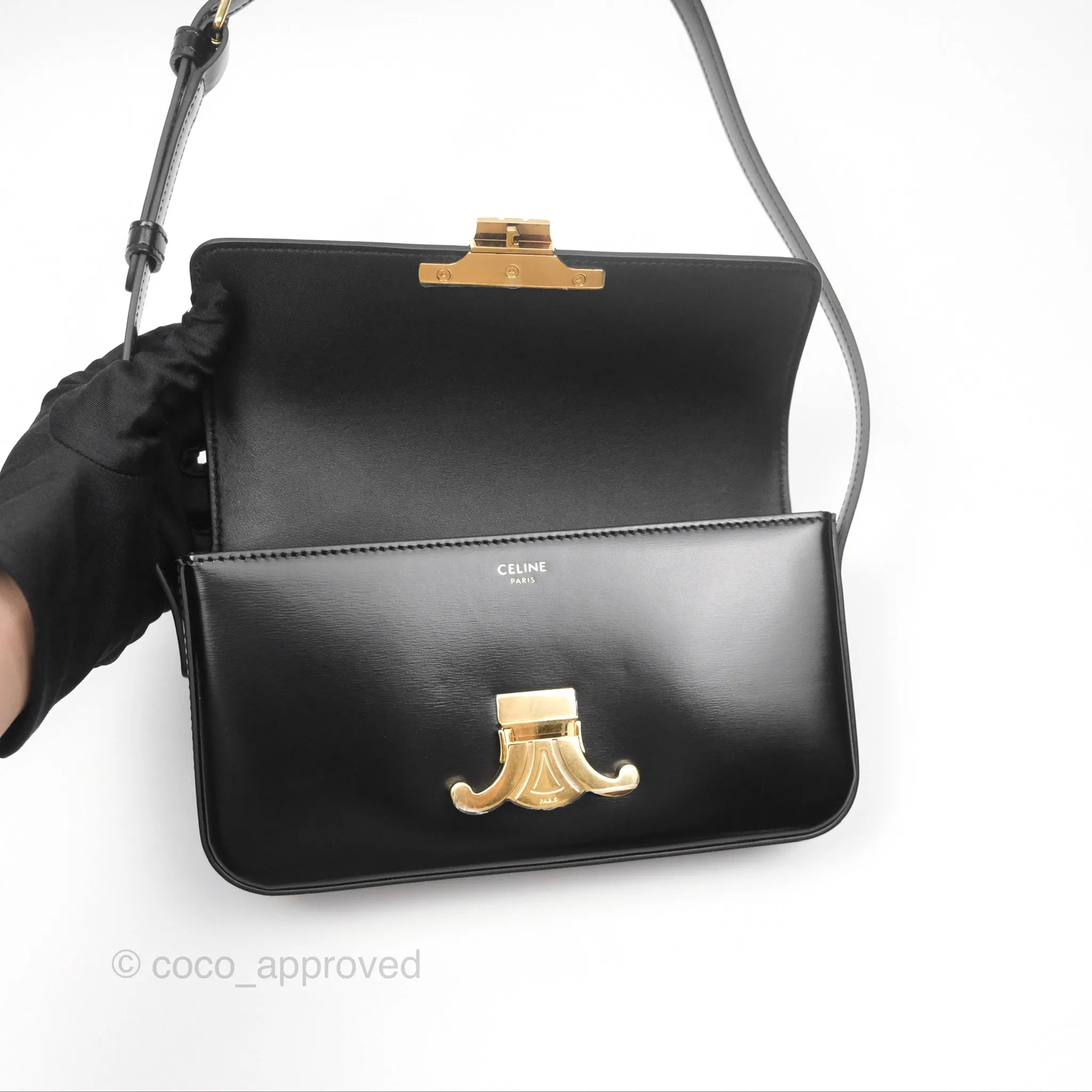 Celine Triomphe Shoulder Bag Black Calfskin