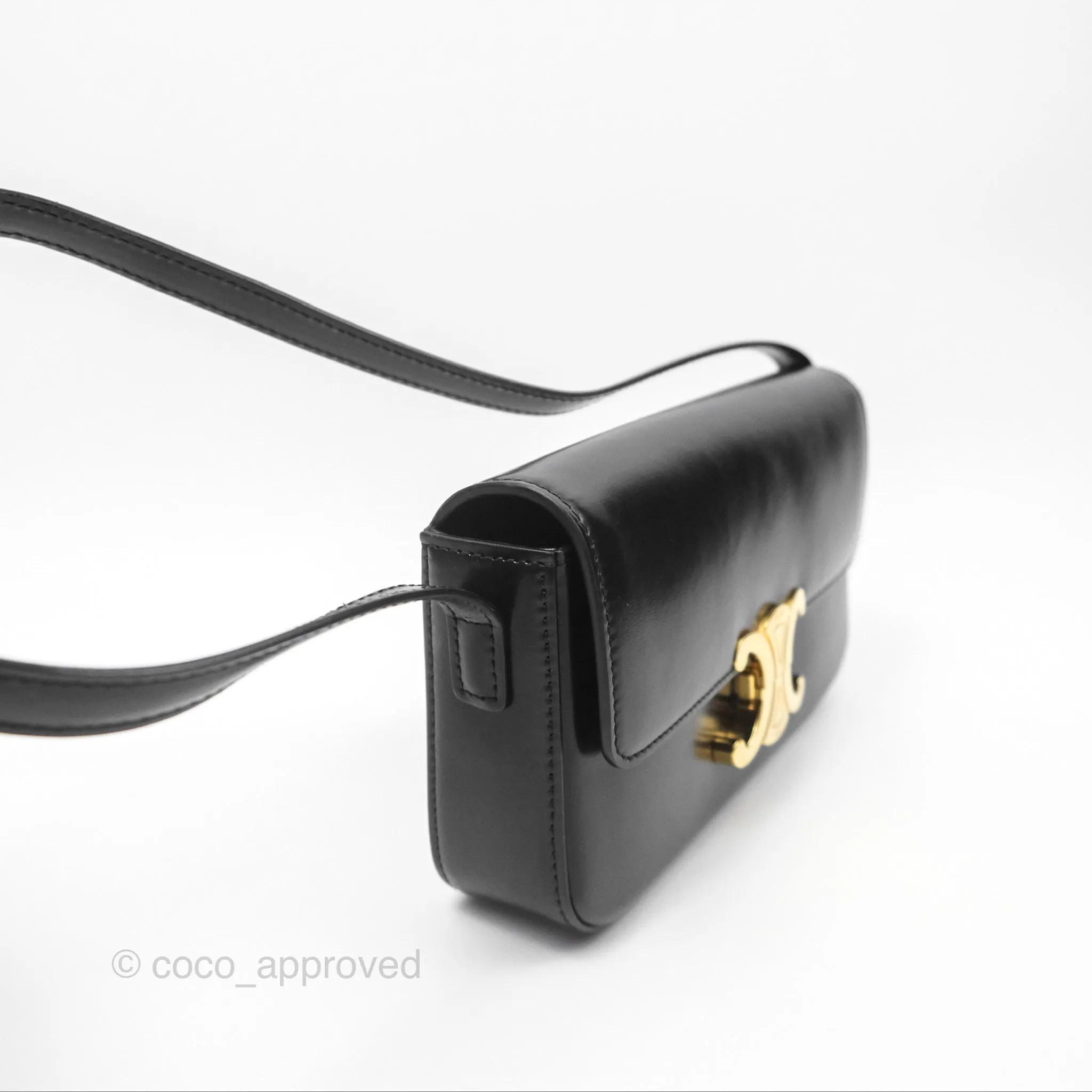 Celine Triomphe Shoulder Bag Black Calfskin