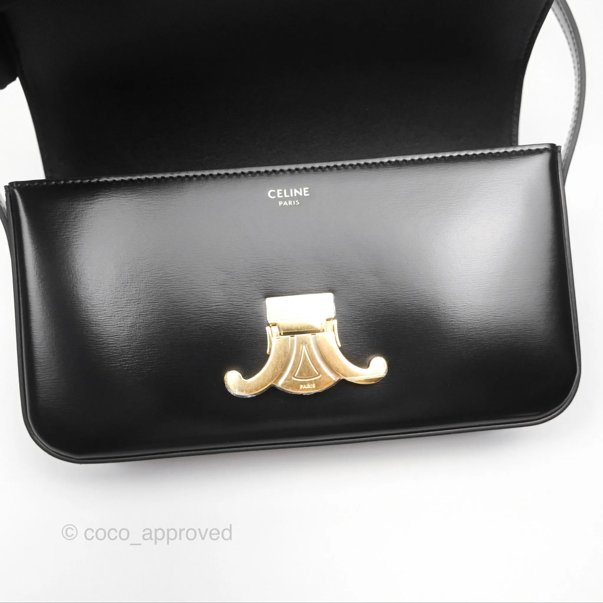 Celine Triomphe Shoulder Bag Black Calfskin