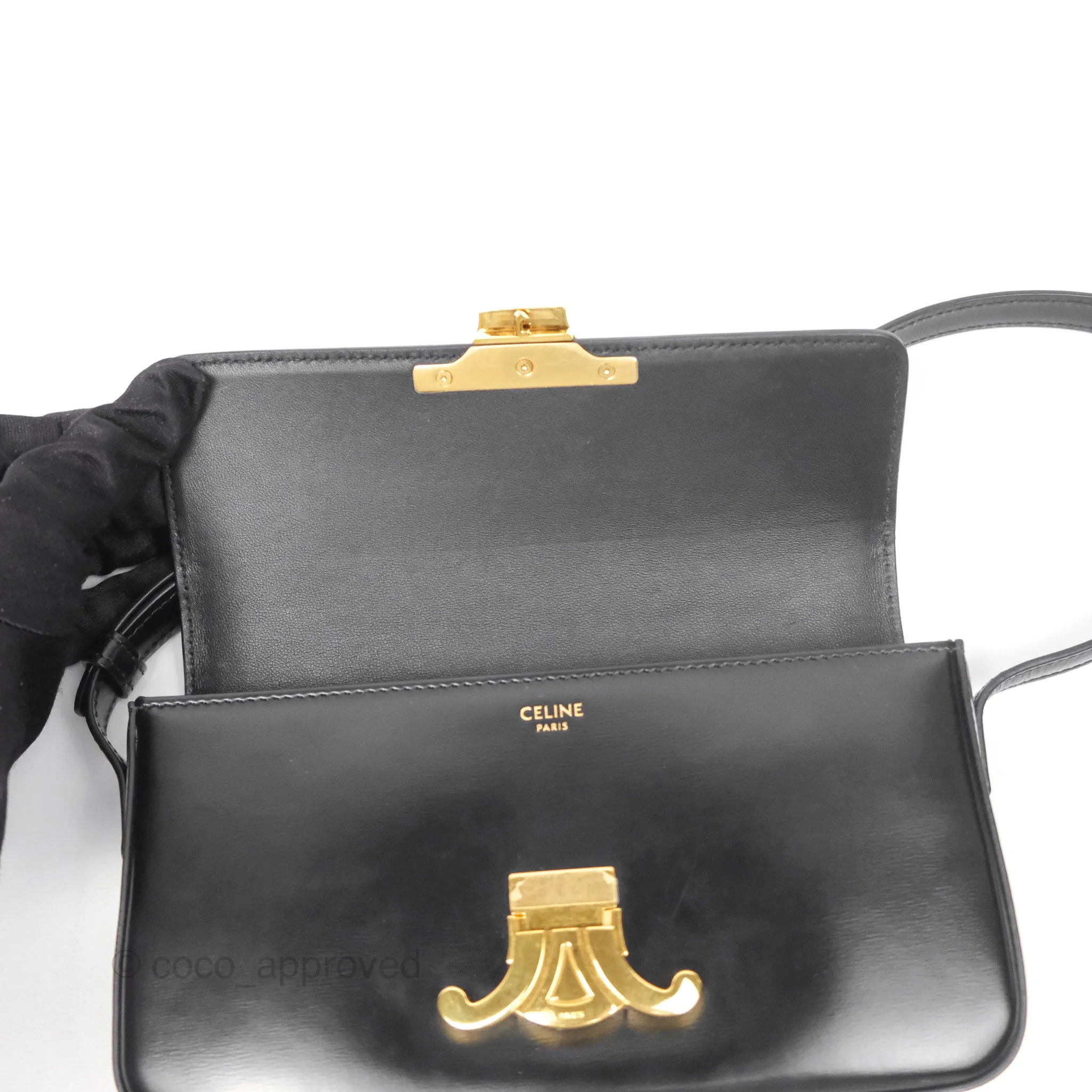 Celine Triomphe Shoulder Bag Black Calfskin