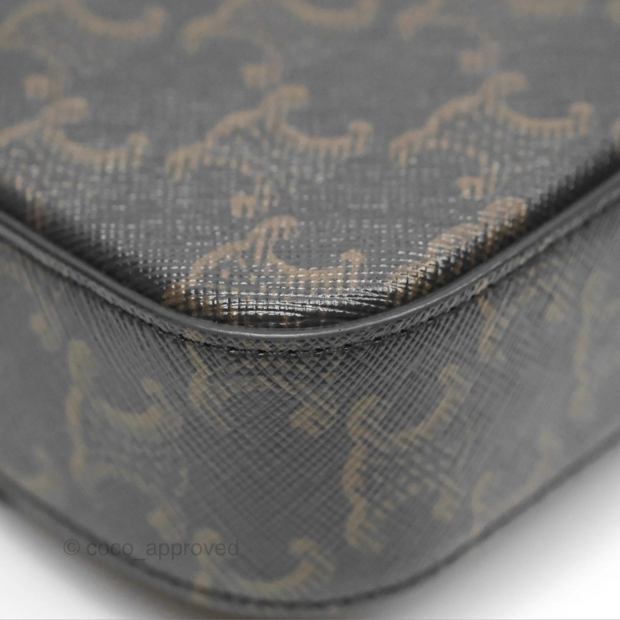 Celine Triomphe Shoulder Bag Tan Calfskin Triomphe Canvas