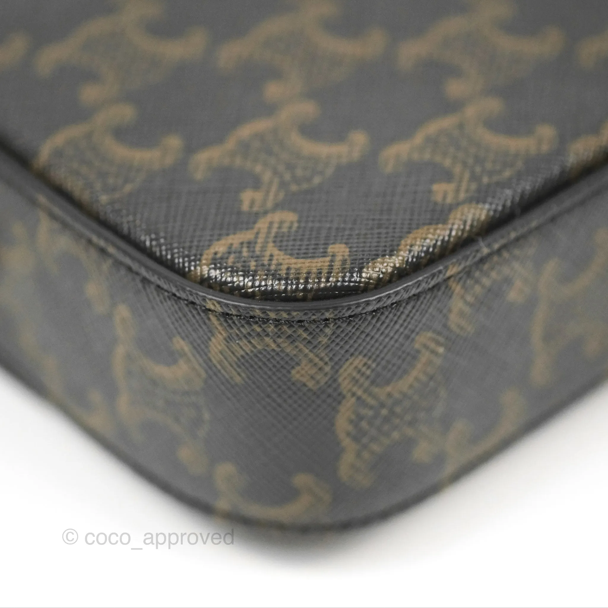 Celine Triomphe Shoulder Bag Tan Calfskin Triomphe Canvas