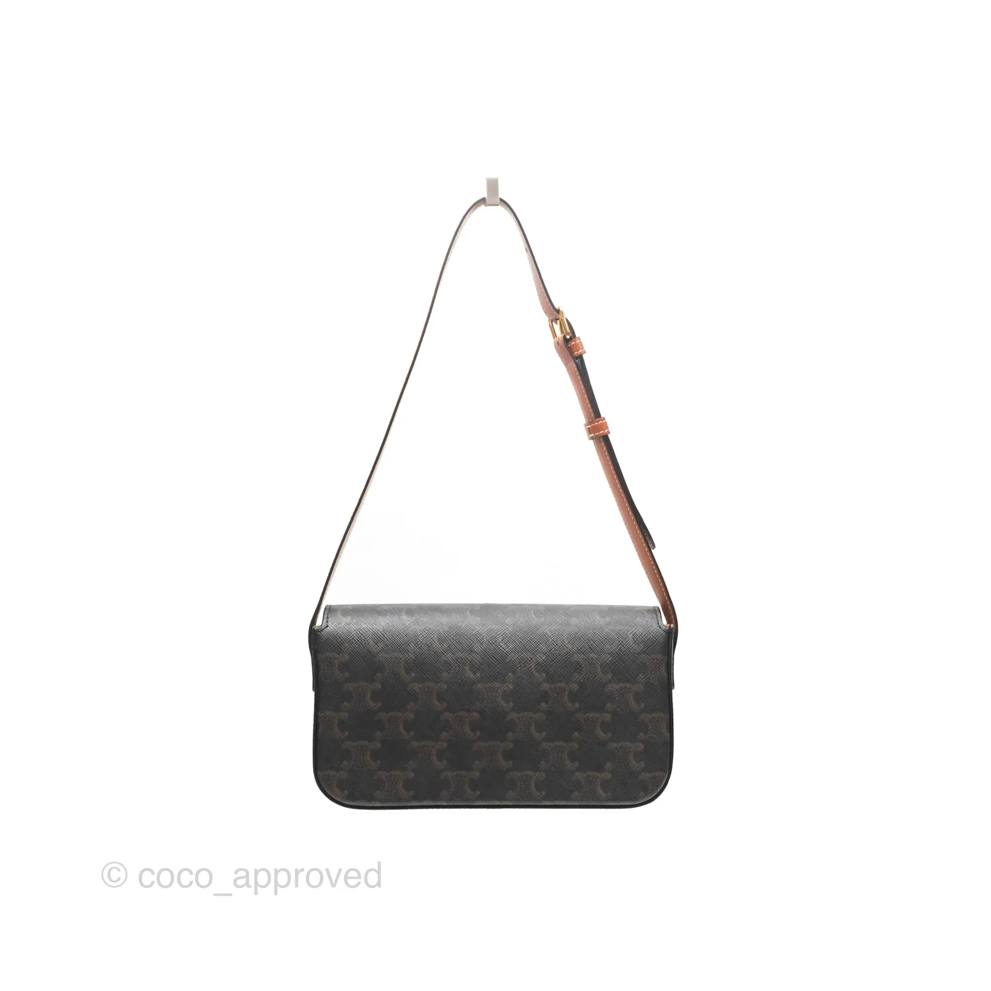 Celine Triomphe Shoulder Bag Tan Calfskin Triomphe Canvas