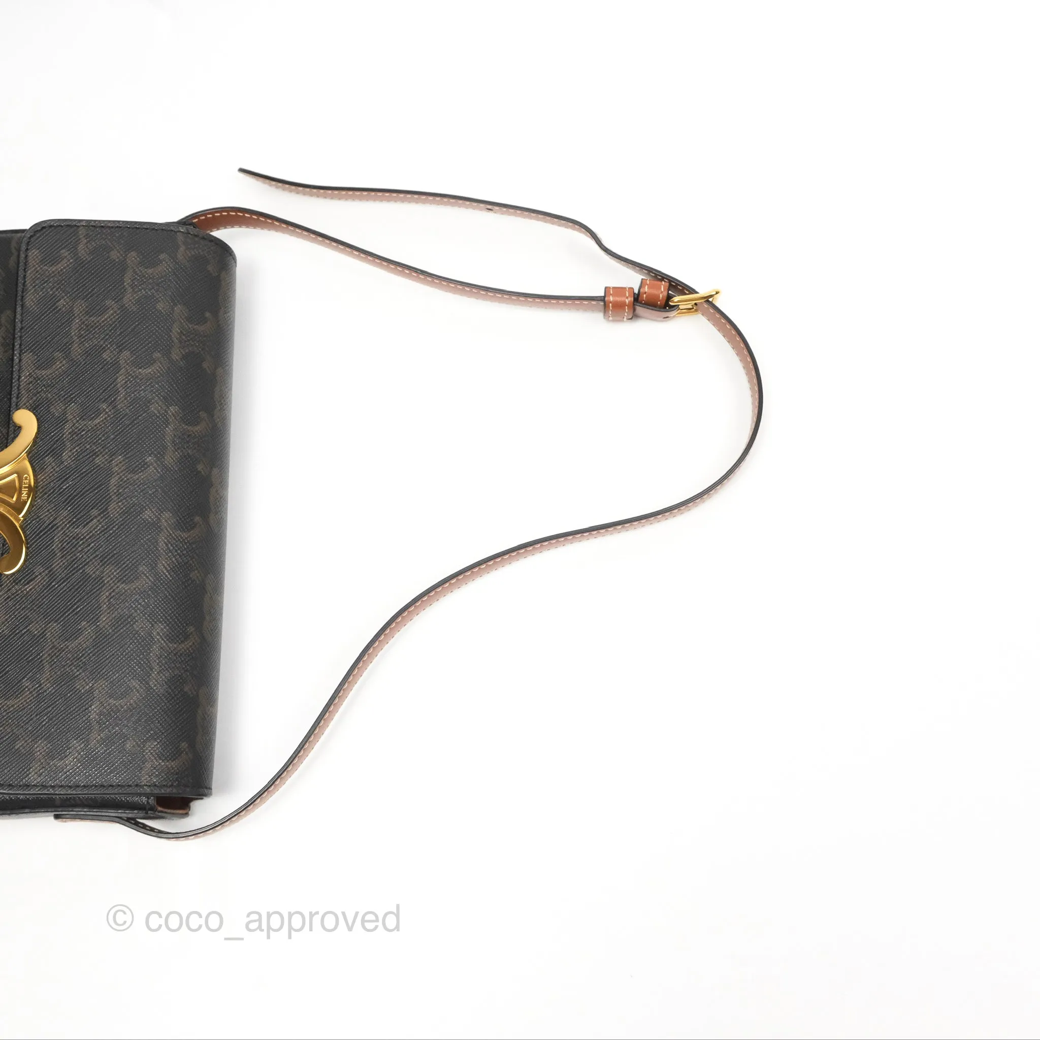 Celine Triomphe Shoulder Bag Tan Calfskin Triomphe Canvas