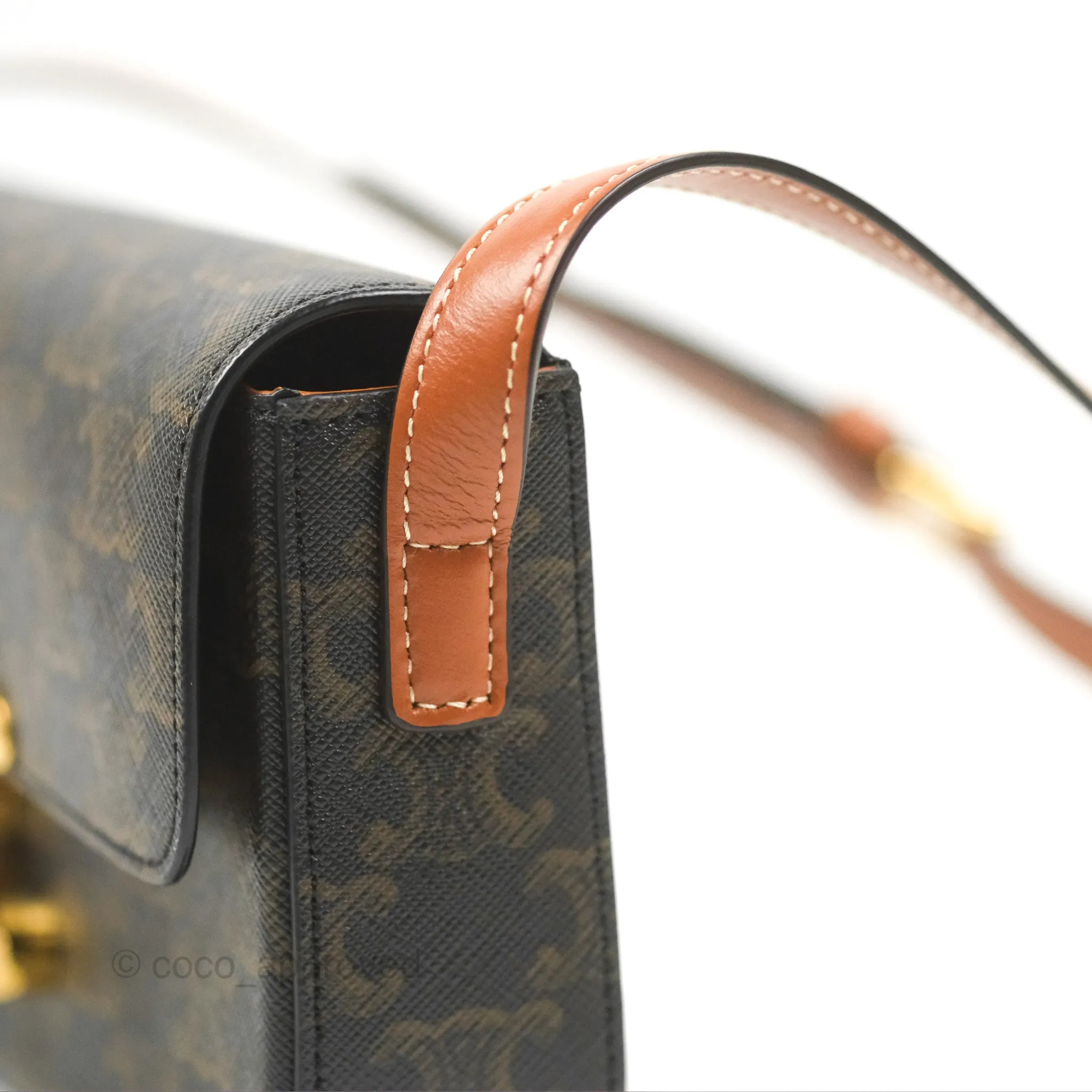 Celine Triomphe Shoulder Bag Tan Calfskin Triomphe Canvas