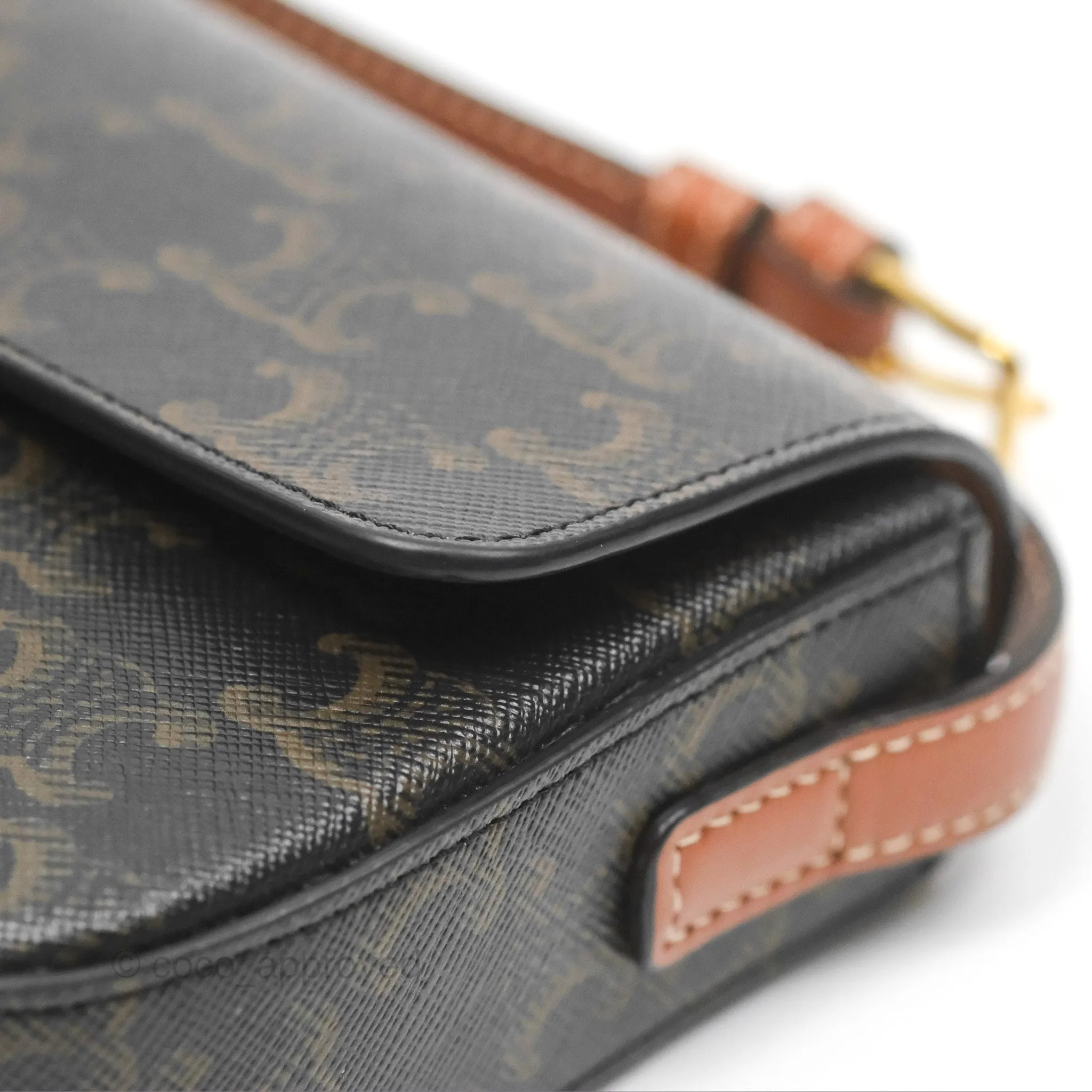 Celine Triomphe Shoulder Bag Tan Calfskin Triomphe Canvas