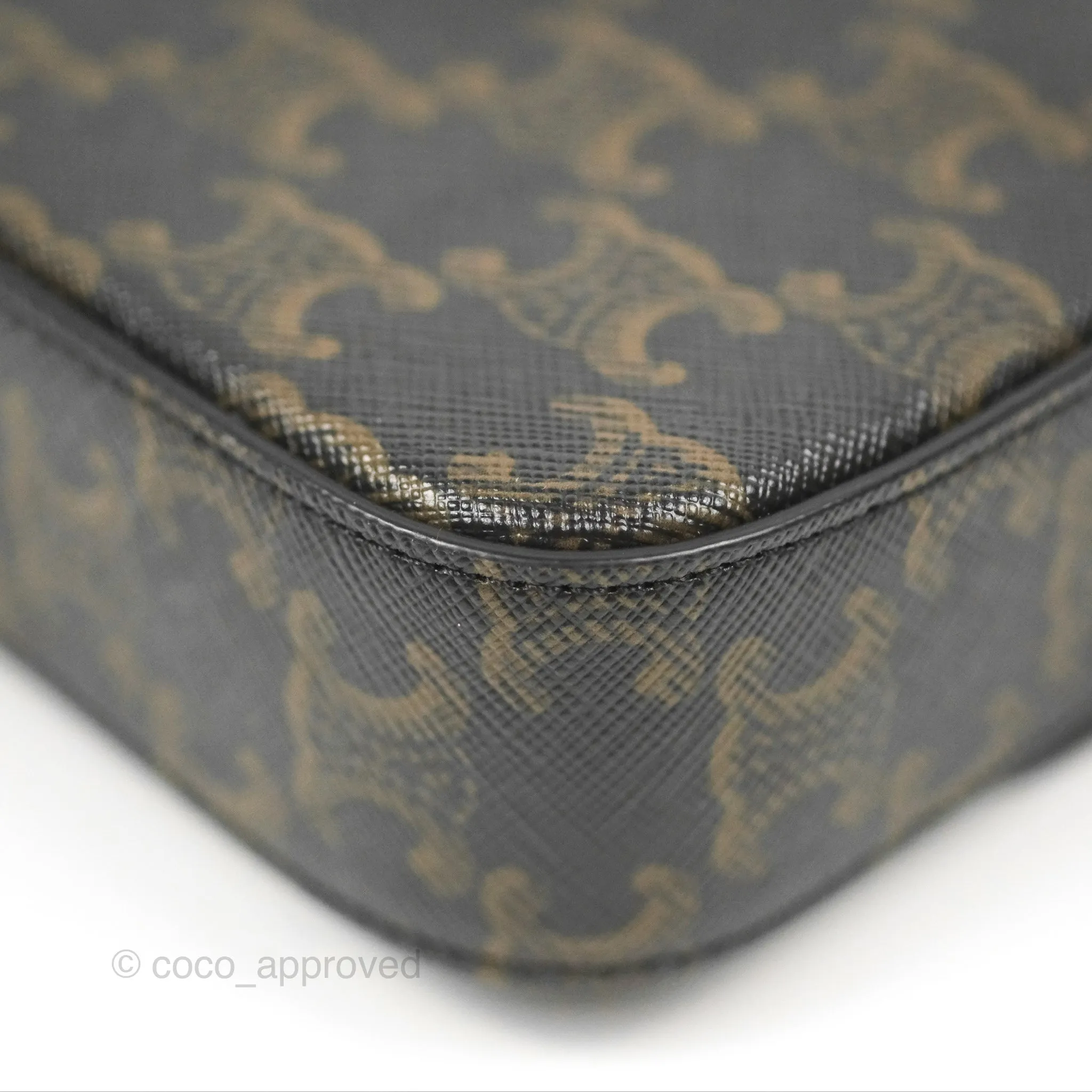 Celine Triomphe Shoulder Bag Tan Calfskin Triomphe Canvas