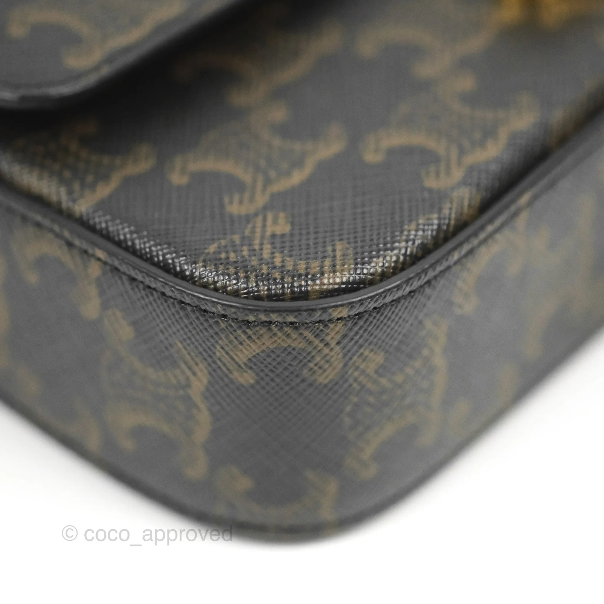 Celine Triomphe Shoulder Bag Tan Calfskin Triomphe Canvas