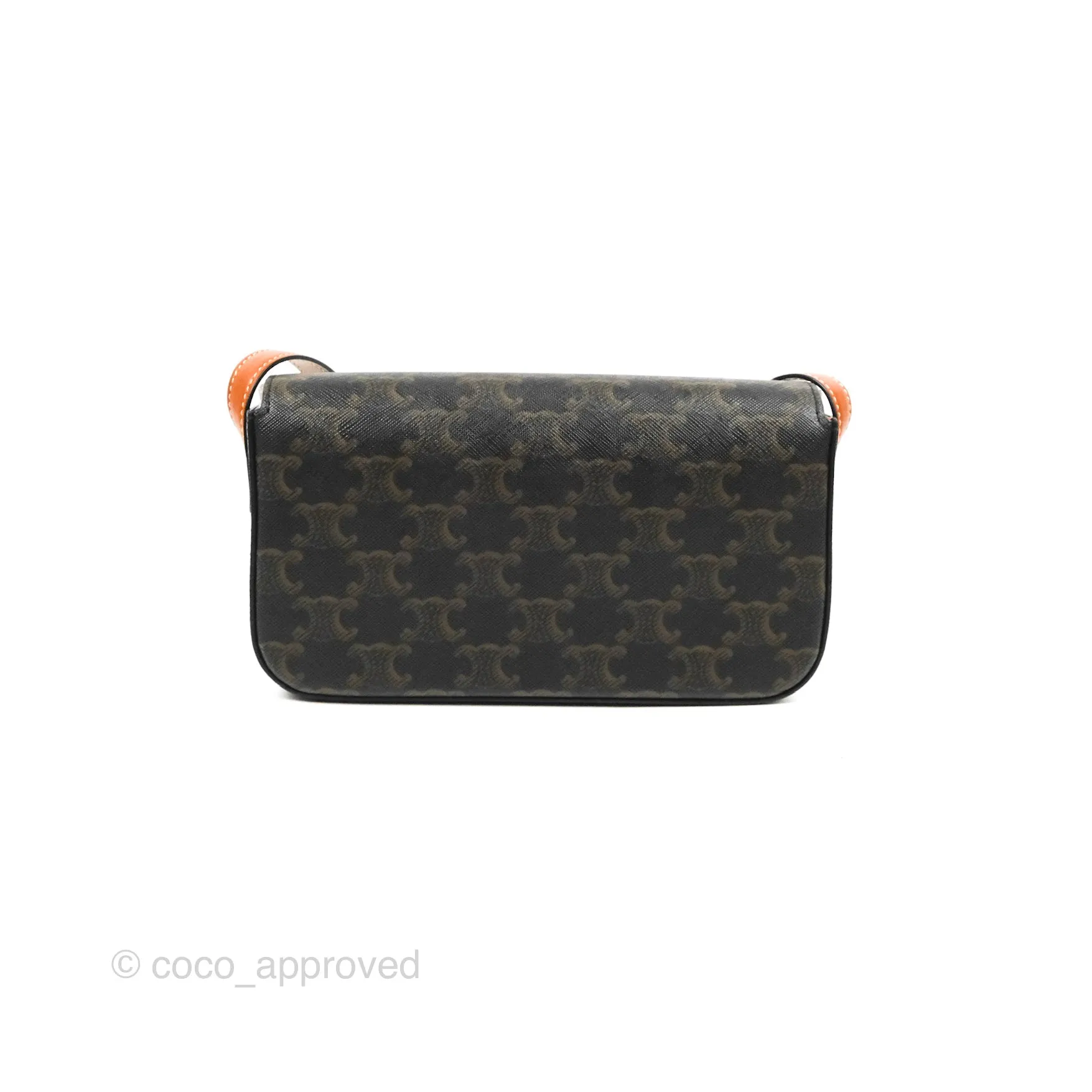Celine Triomphe Shoulder Bag Tan Calfskin Triomphe Canvas