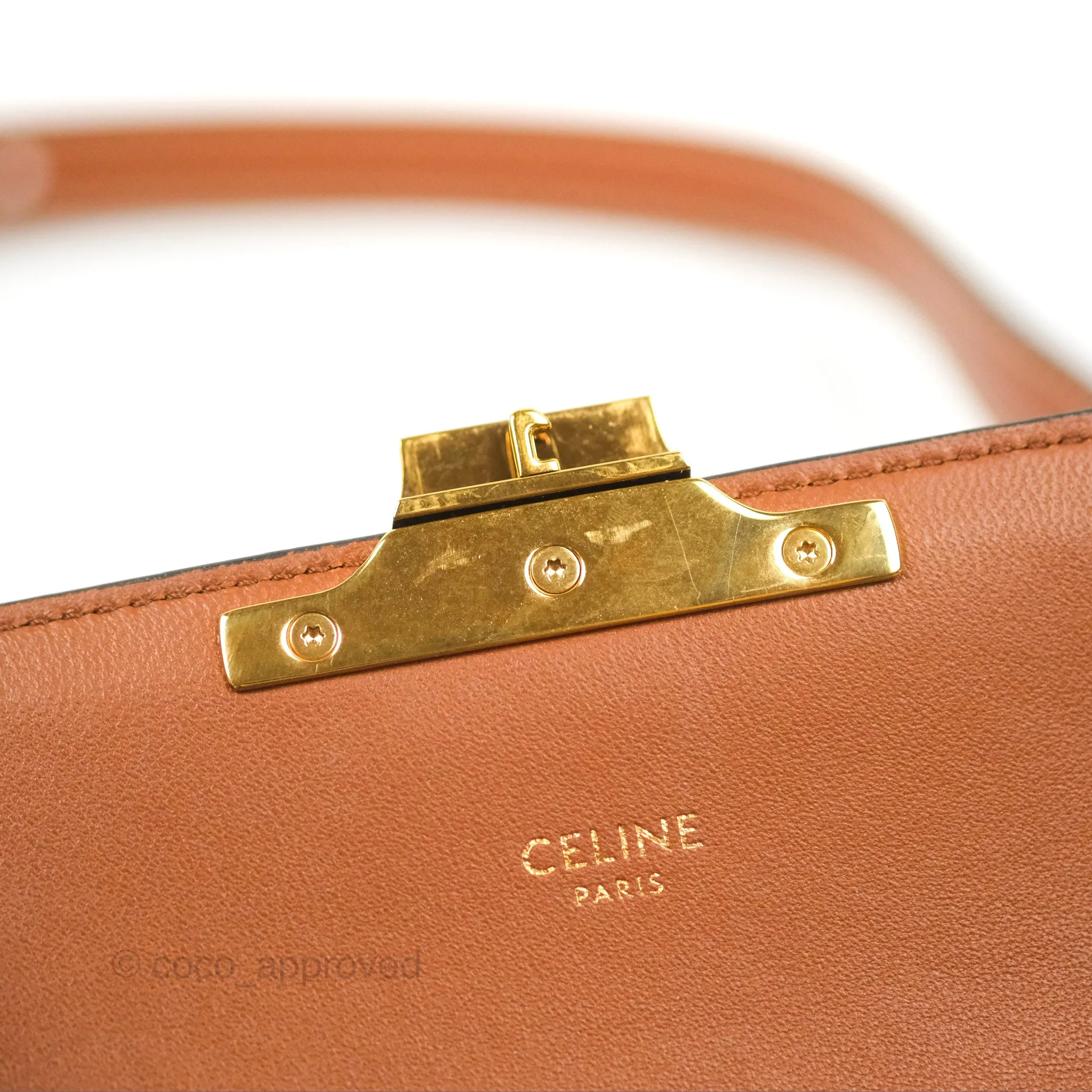 Celine Triomphe Shoulder Bag Tan Calfskin Triomphe Canvas