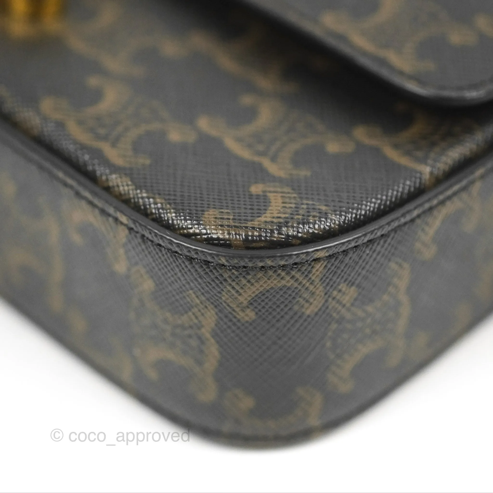 Celine Triomphe Shoulder Bag Tan Calfskin Triomphe Canvas