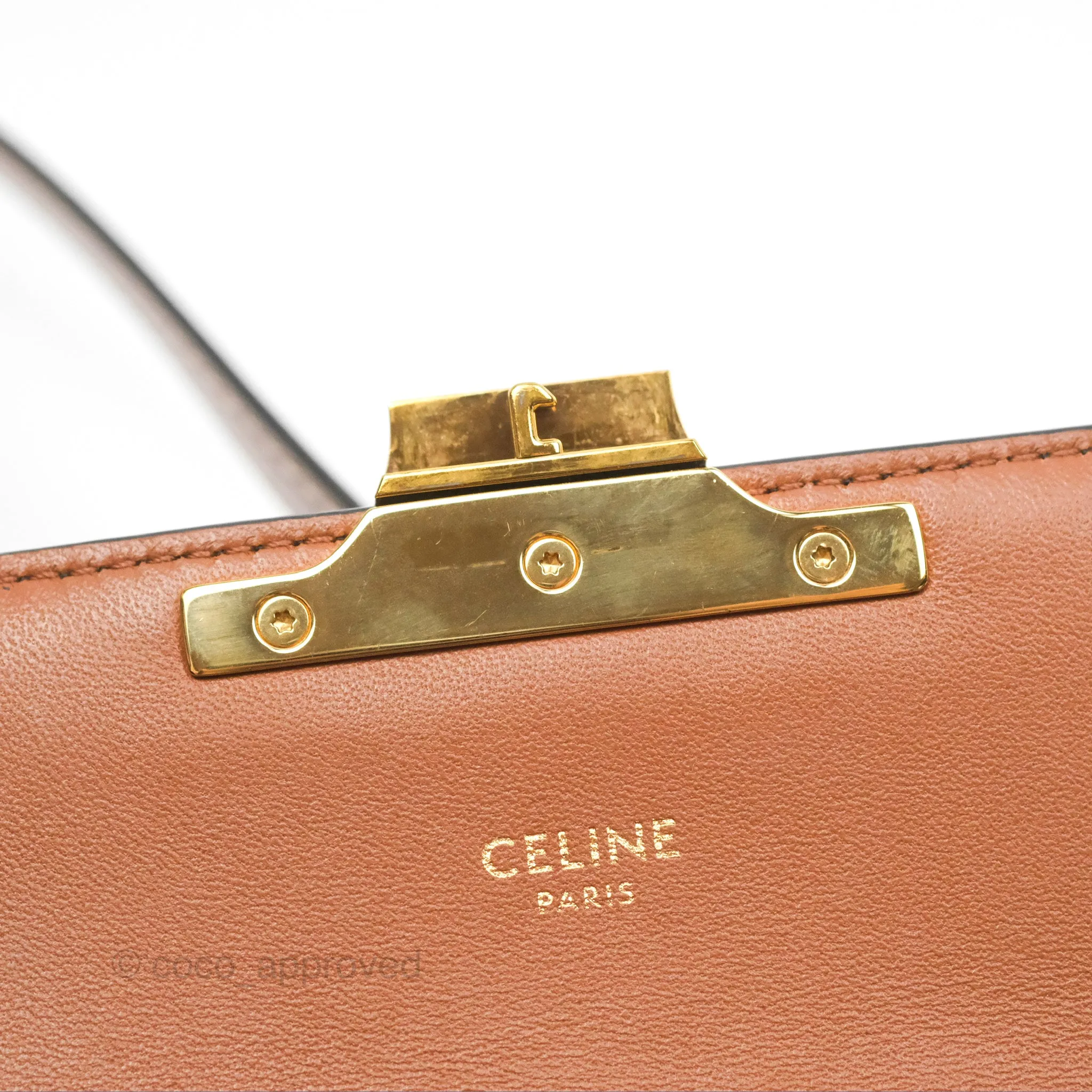 Celine Triomphe Shoulder Bag Tan Calfskin Triomphe Canvas