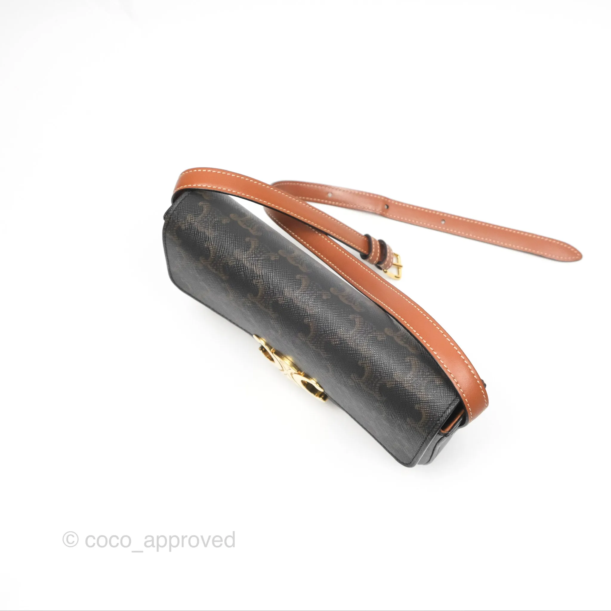 Celine Triomphe Shoulder Bag Tan Calfskin Triomphe Canvas