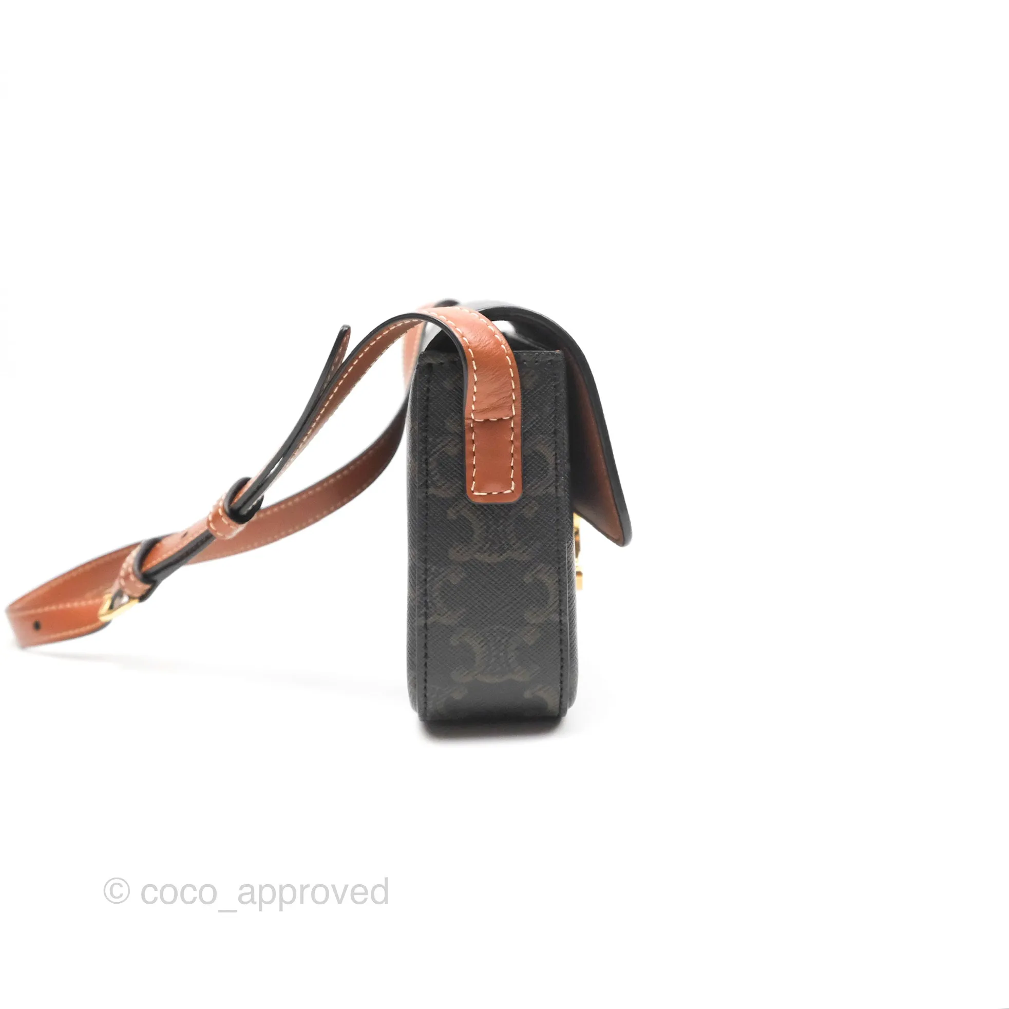 Celine Triomphe Shoulder Bag Tan Calfskin Triomphe Canvas