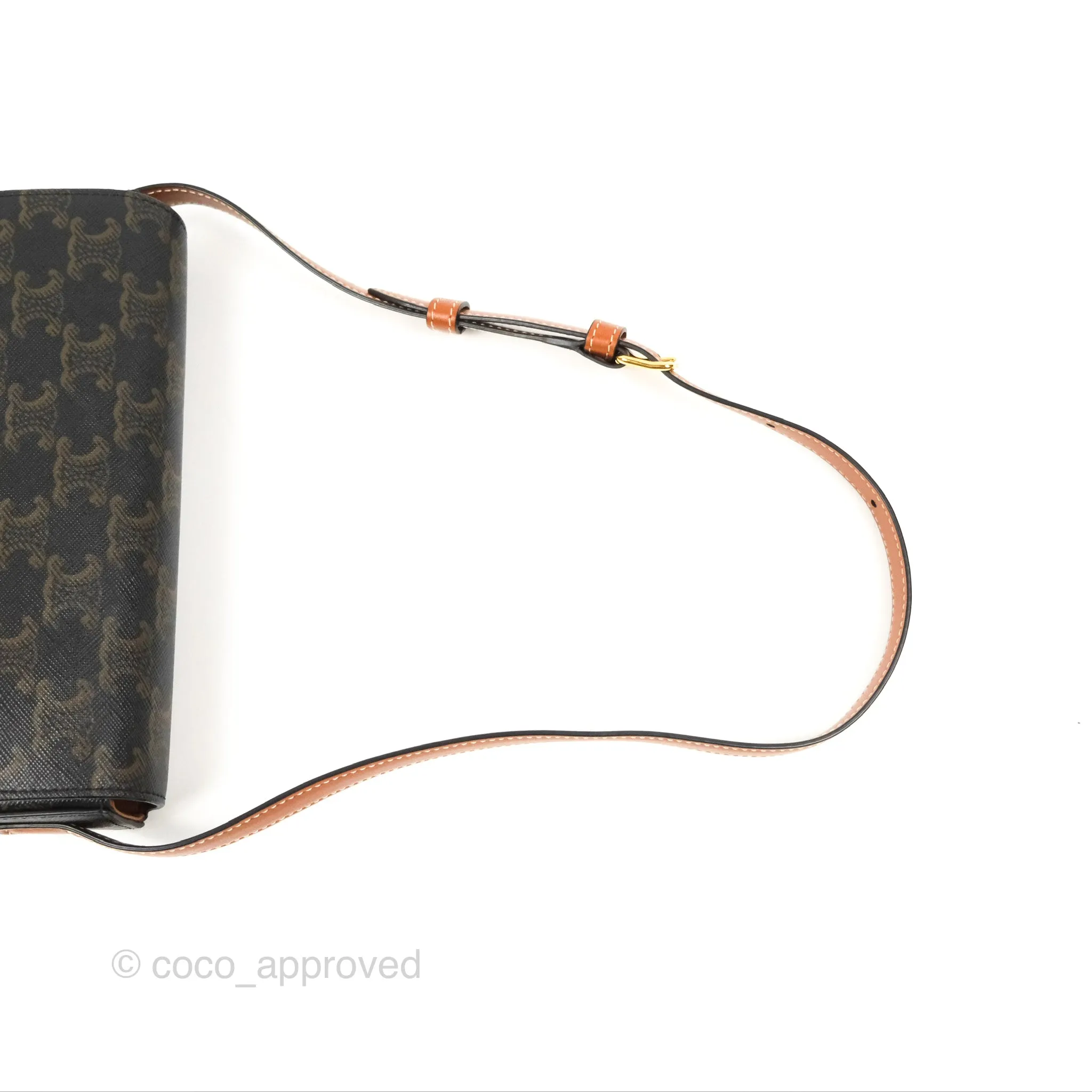 Celine Triomphe Shoulder Bag Tan Calfskin Triomphe Canvas