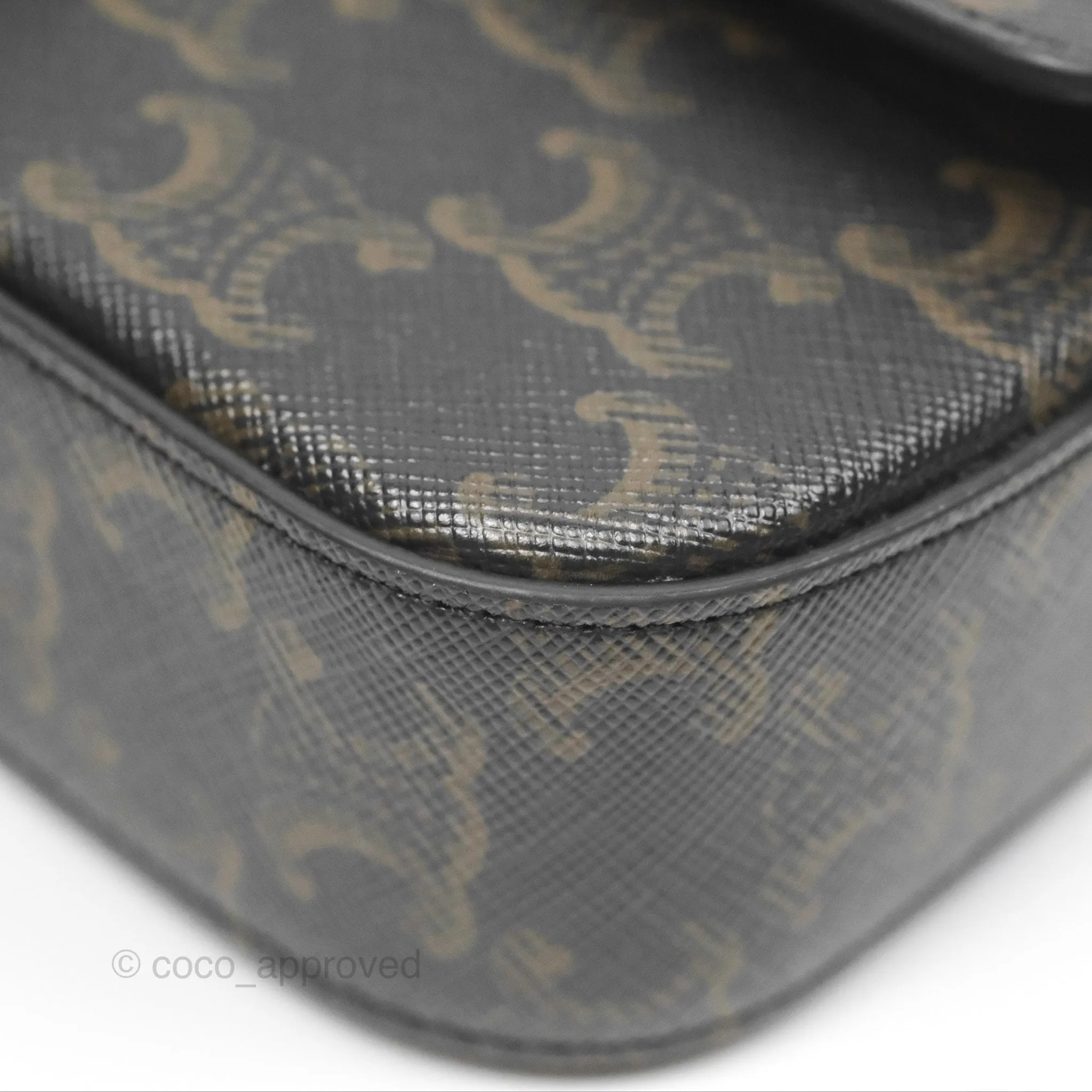 Celine Triomphe Shoulder Bag Tan Calfskin Triomphe Canvas