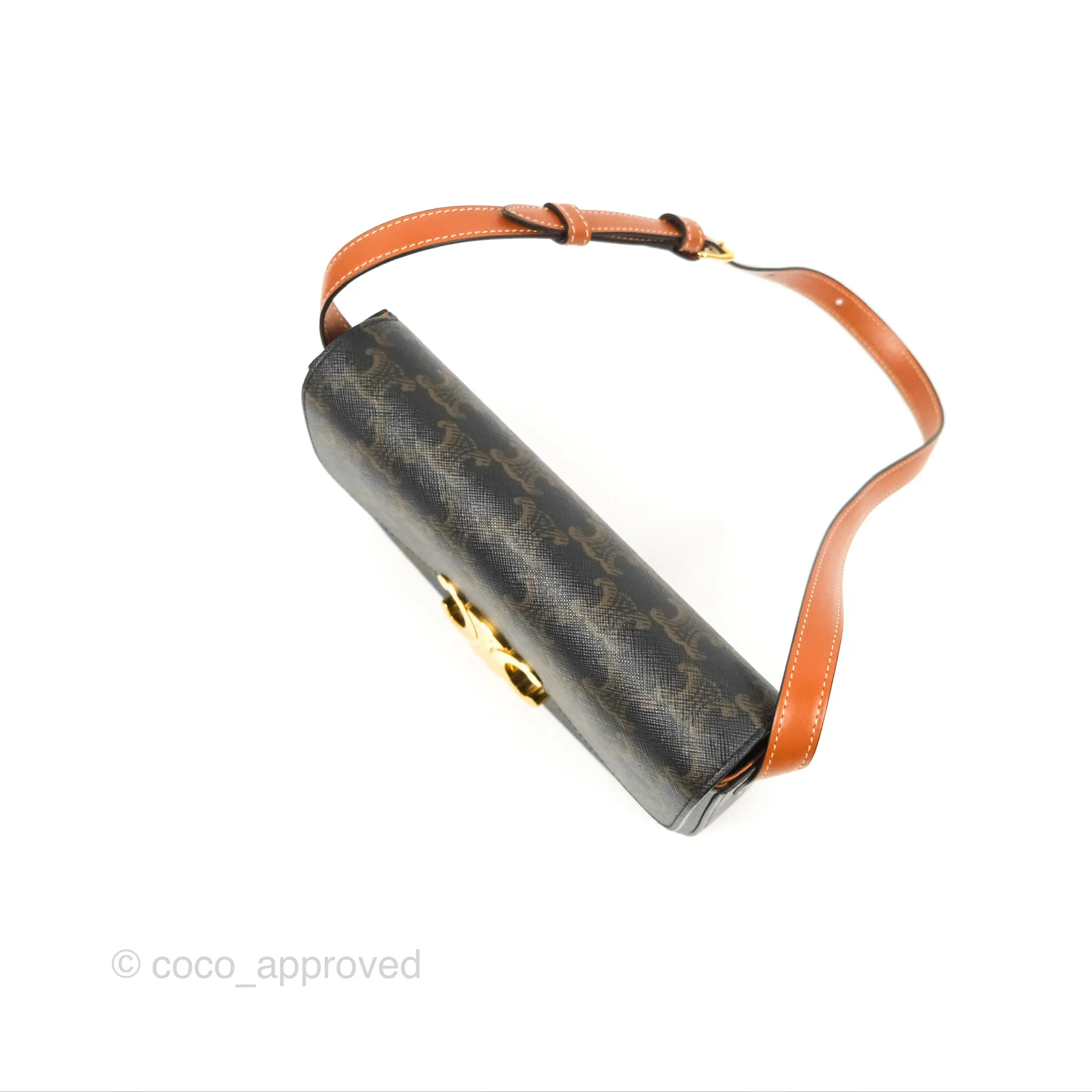 Celine Triomphe Shoulder Bag Tan Calfskin Triomphe Canvas