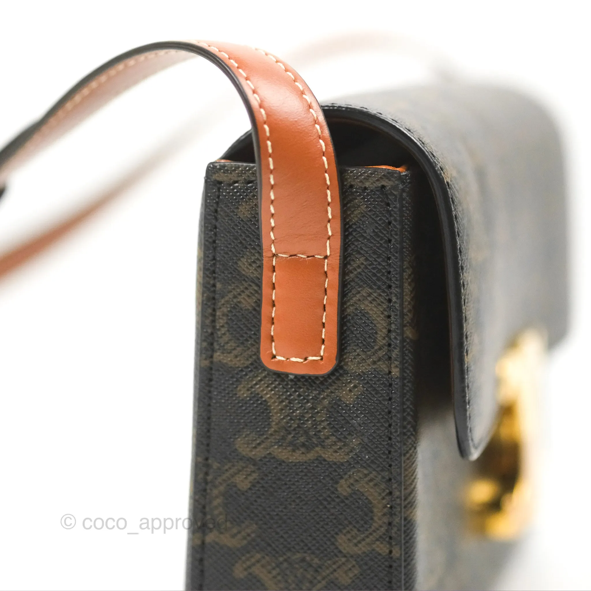 Celine Triomphe Shoulder Bag Tan Calfskin Triomphe Canvas