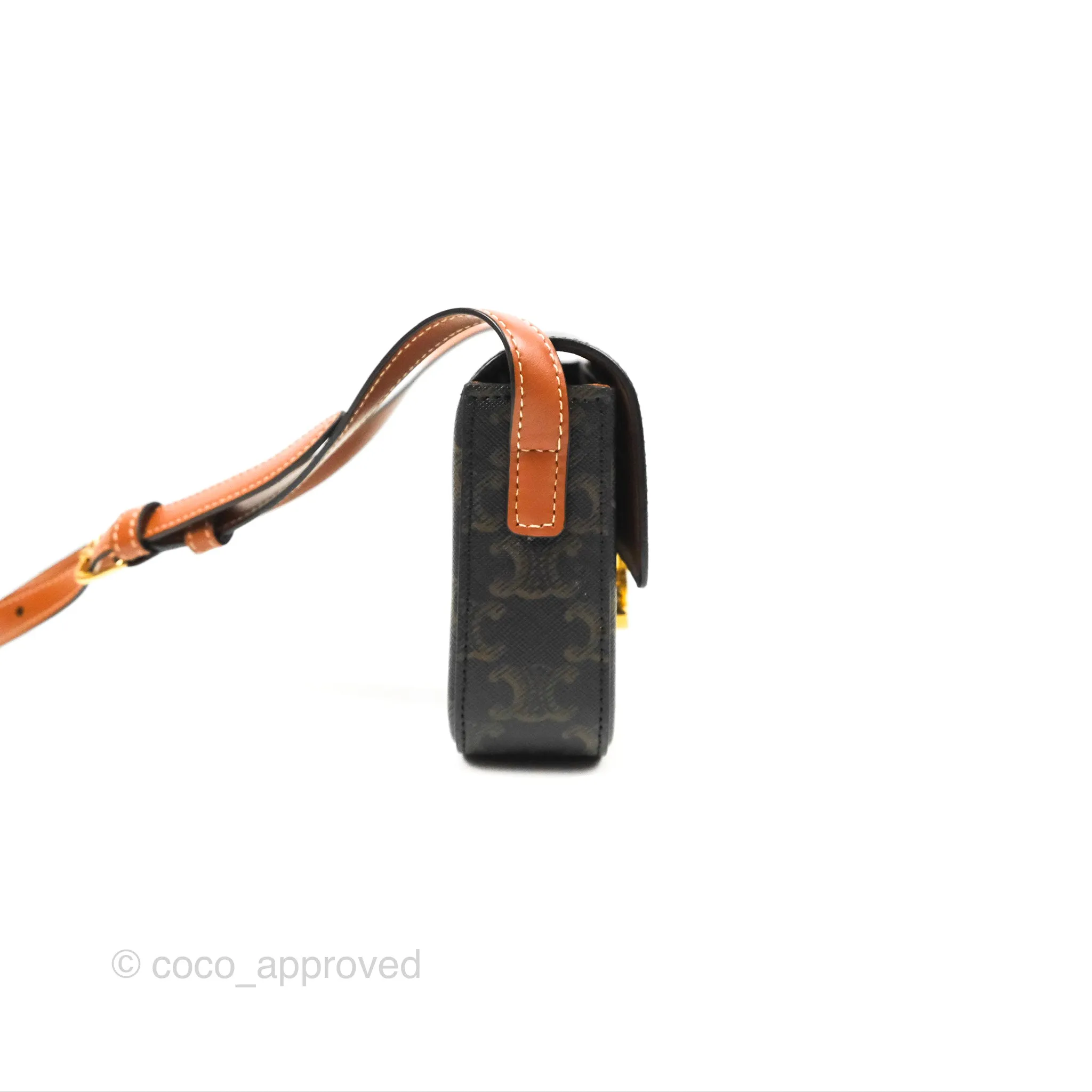 Celine Triomphe Shoulder Bag Tan Calfskin Triomphe Canvas