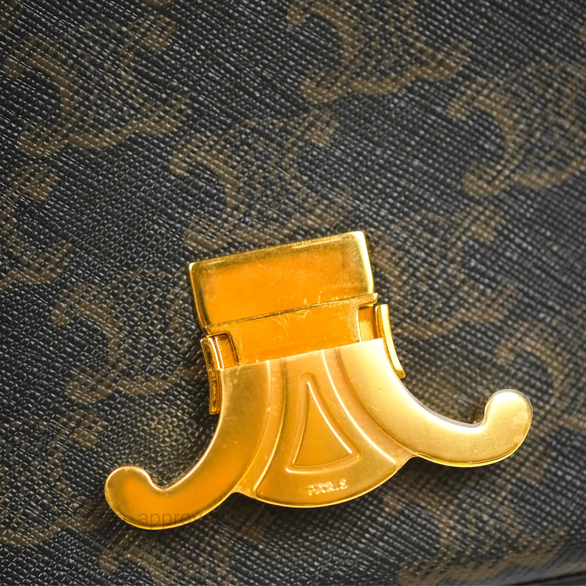 Celine Triomphe Shoulder Bag Tan Calfskin Triomphe Canvas