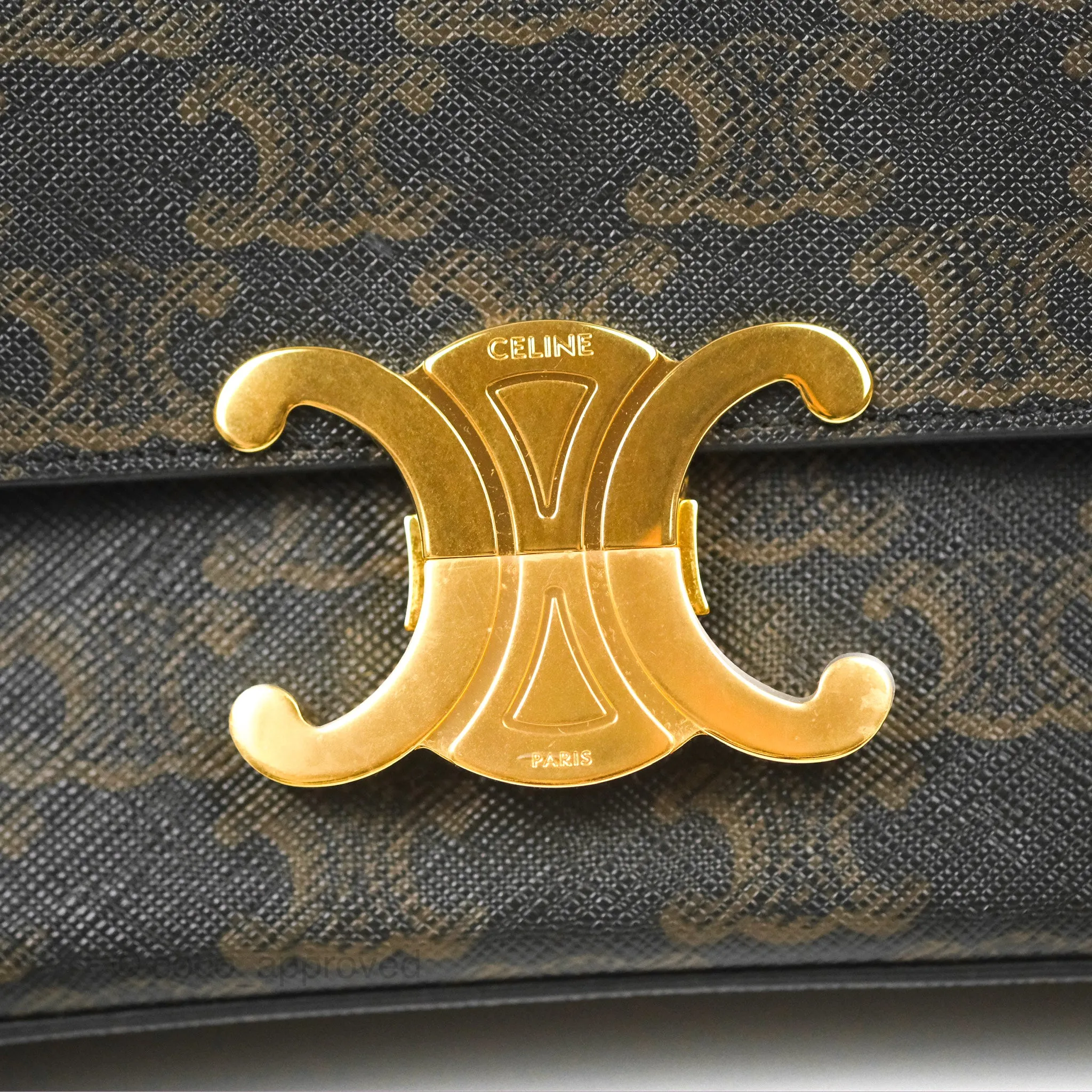 Celine Triomphe Shoulder Bag Tan Calfskin Triomphe Canvas