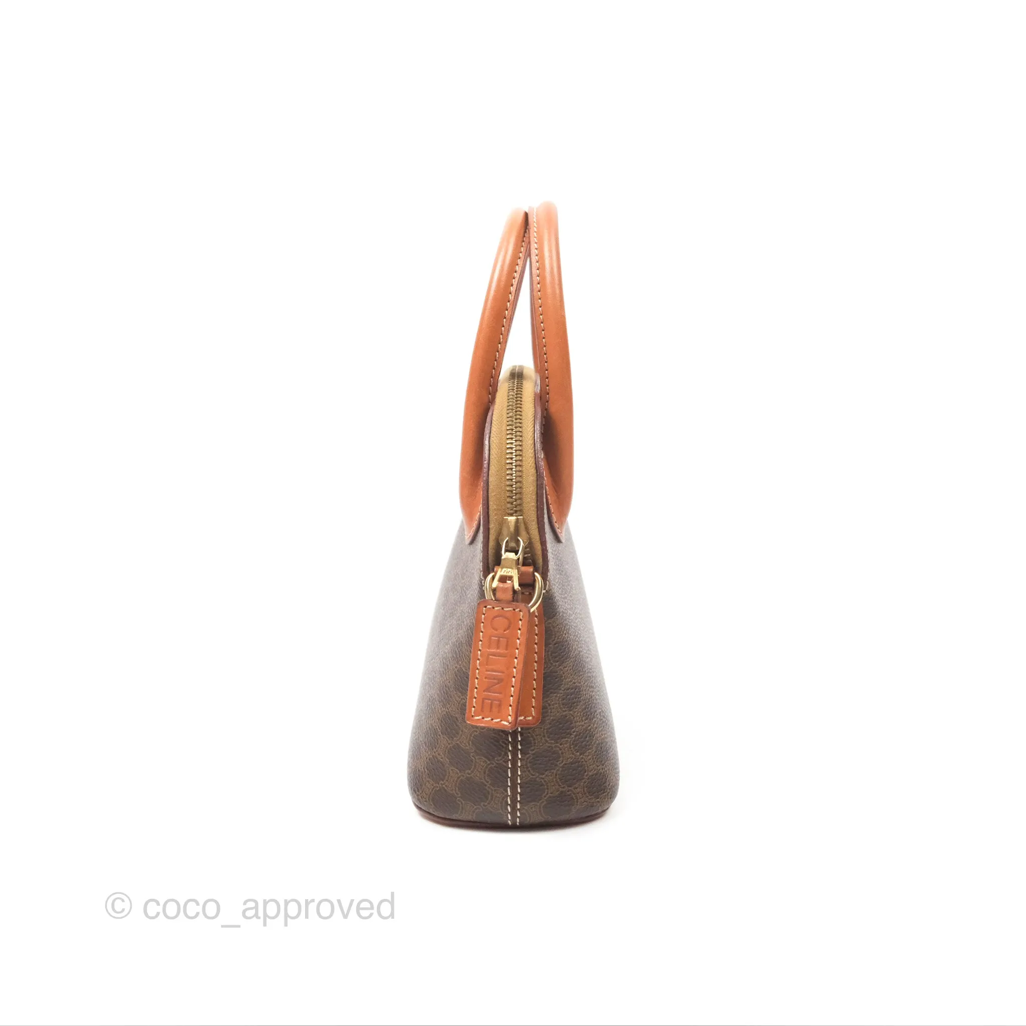 Celine Vintage Macadam Top Handle Bag Tan Brown