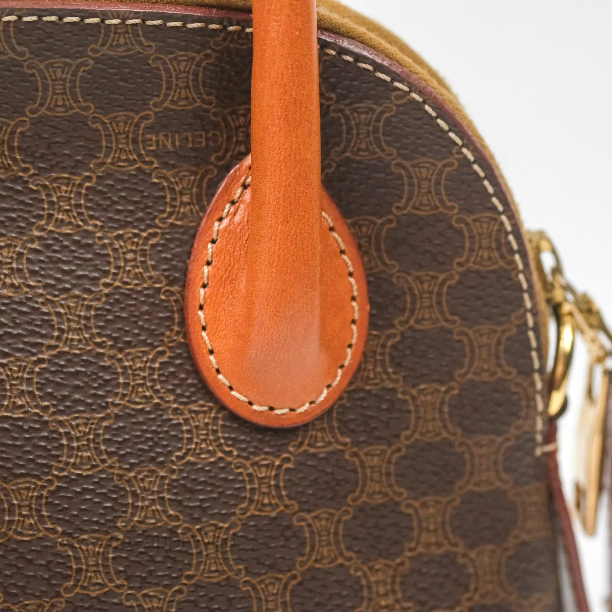 Celine Vintage Macadam Top Handle Bag Tan Brown