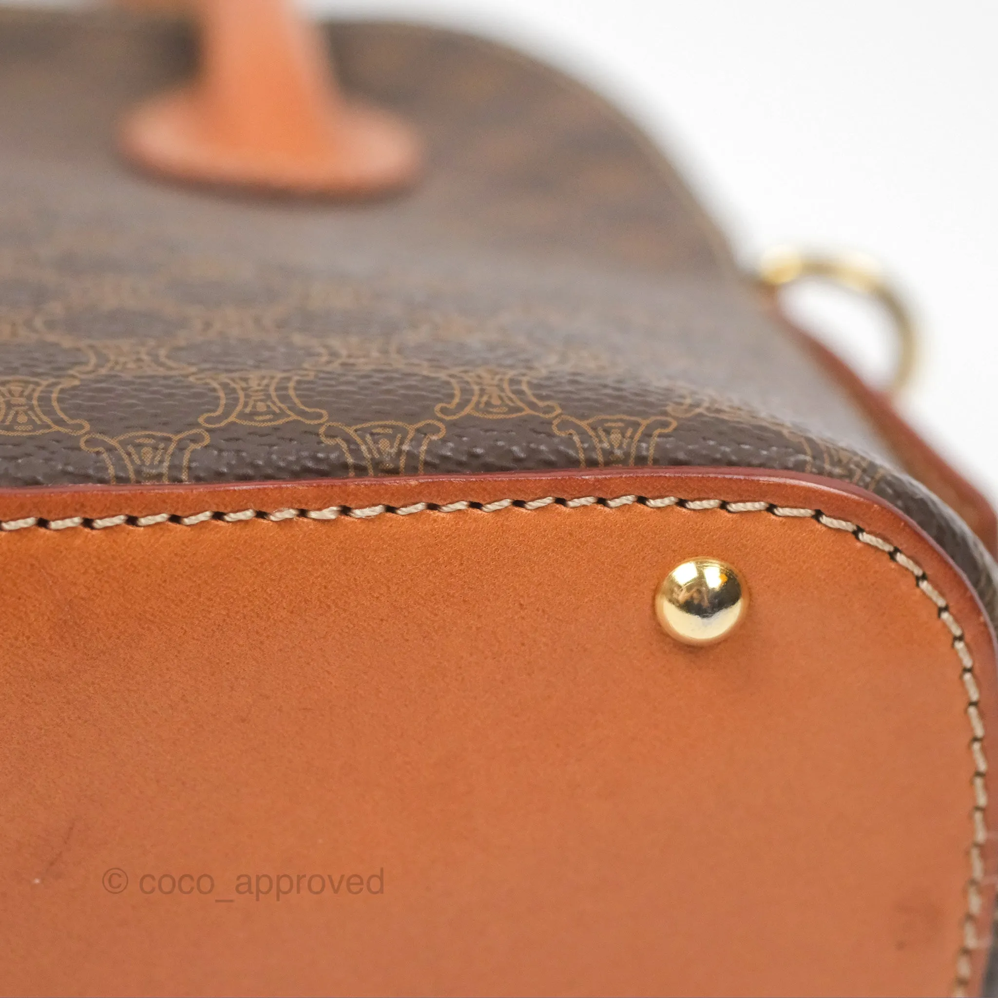Celine Vintage Macadam Top Handle Bag Tan Brown