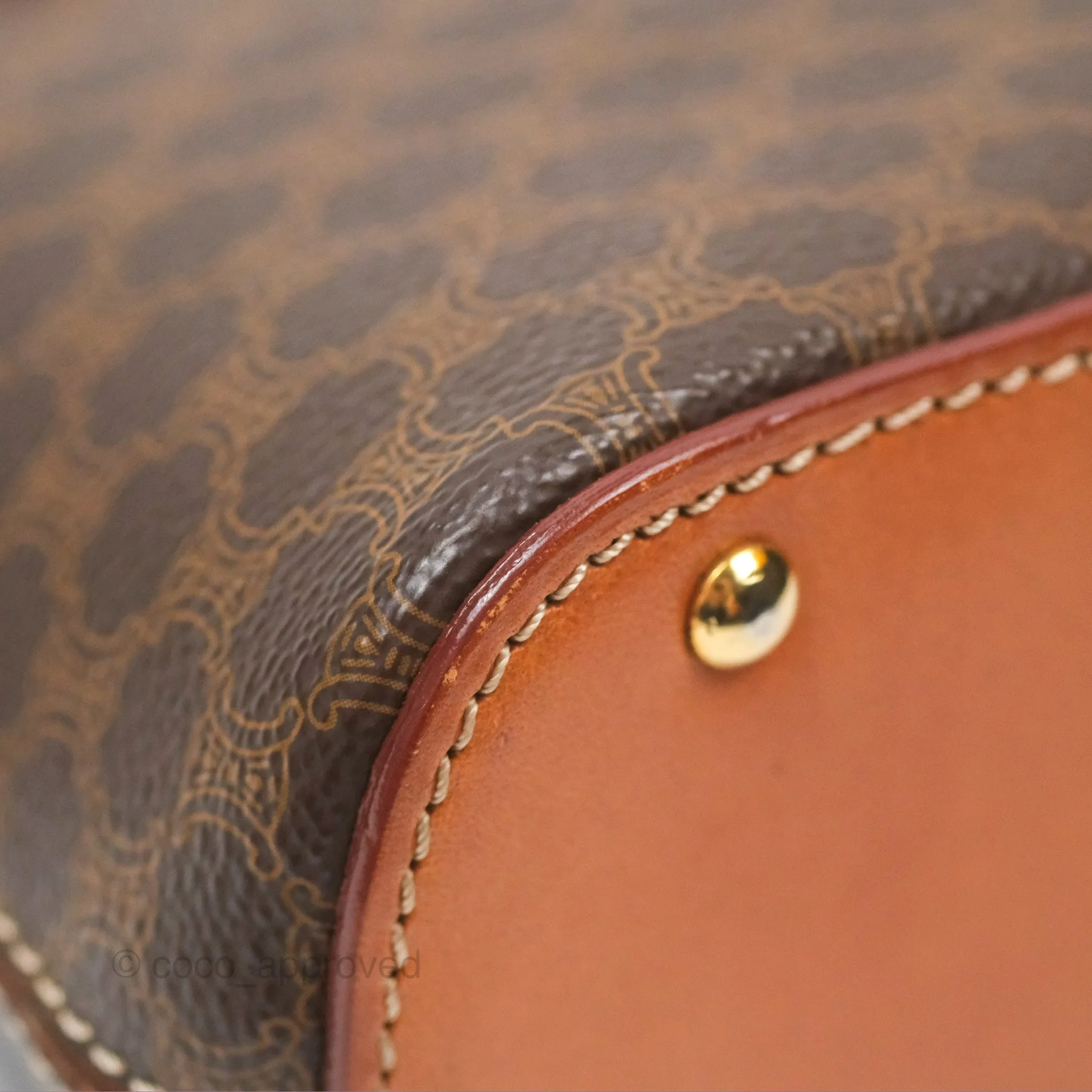 Celine Vintage Macadam Top Handle Bag Tan Brown