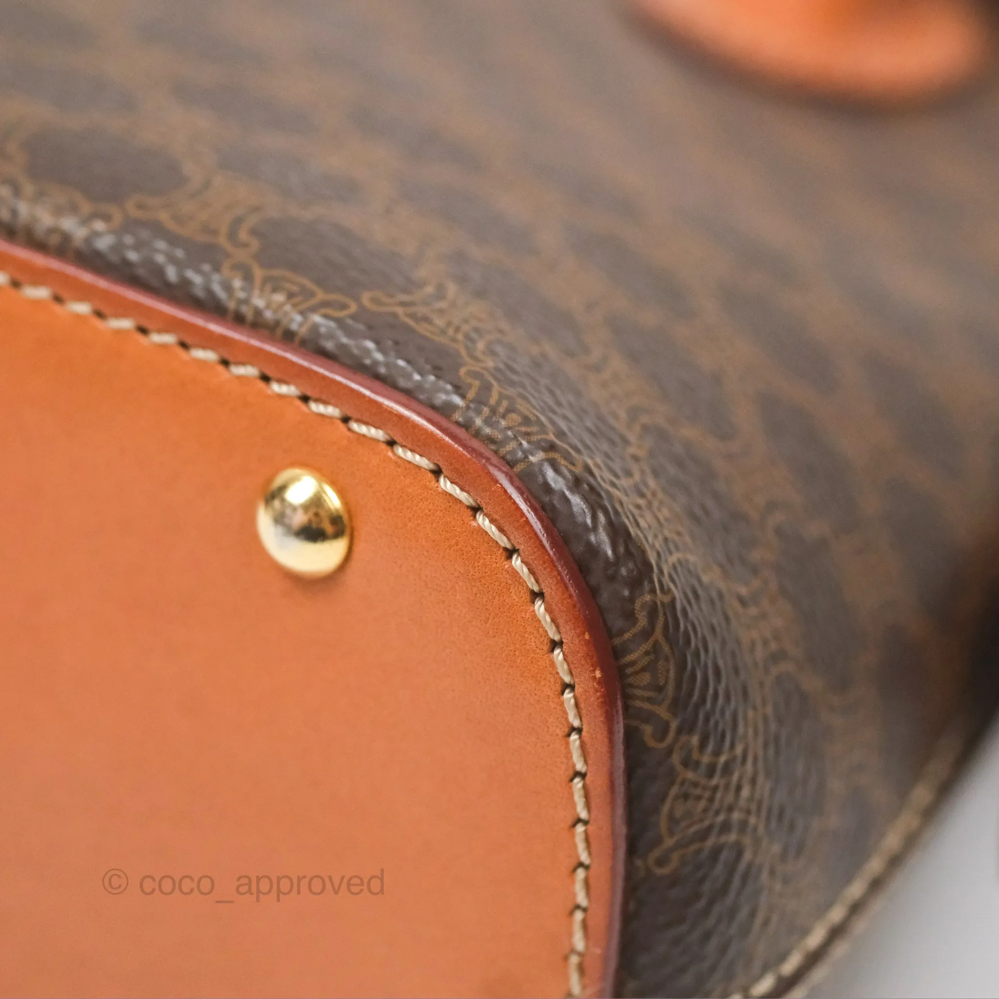 Celine Vintage Macadam Top Handle Bag Tan Brown