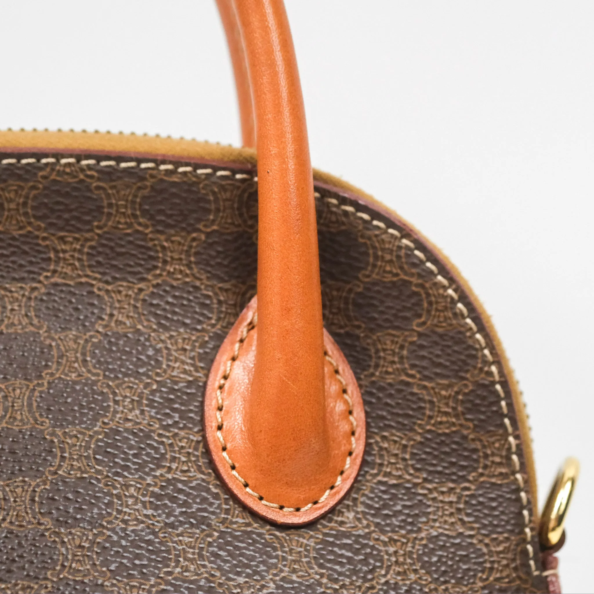 Celine Vintage Macadam Top Handle Bag Tan Brown