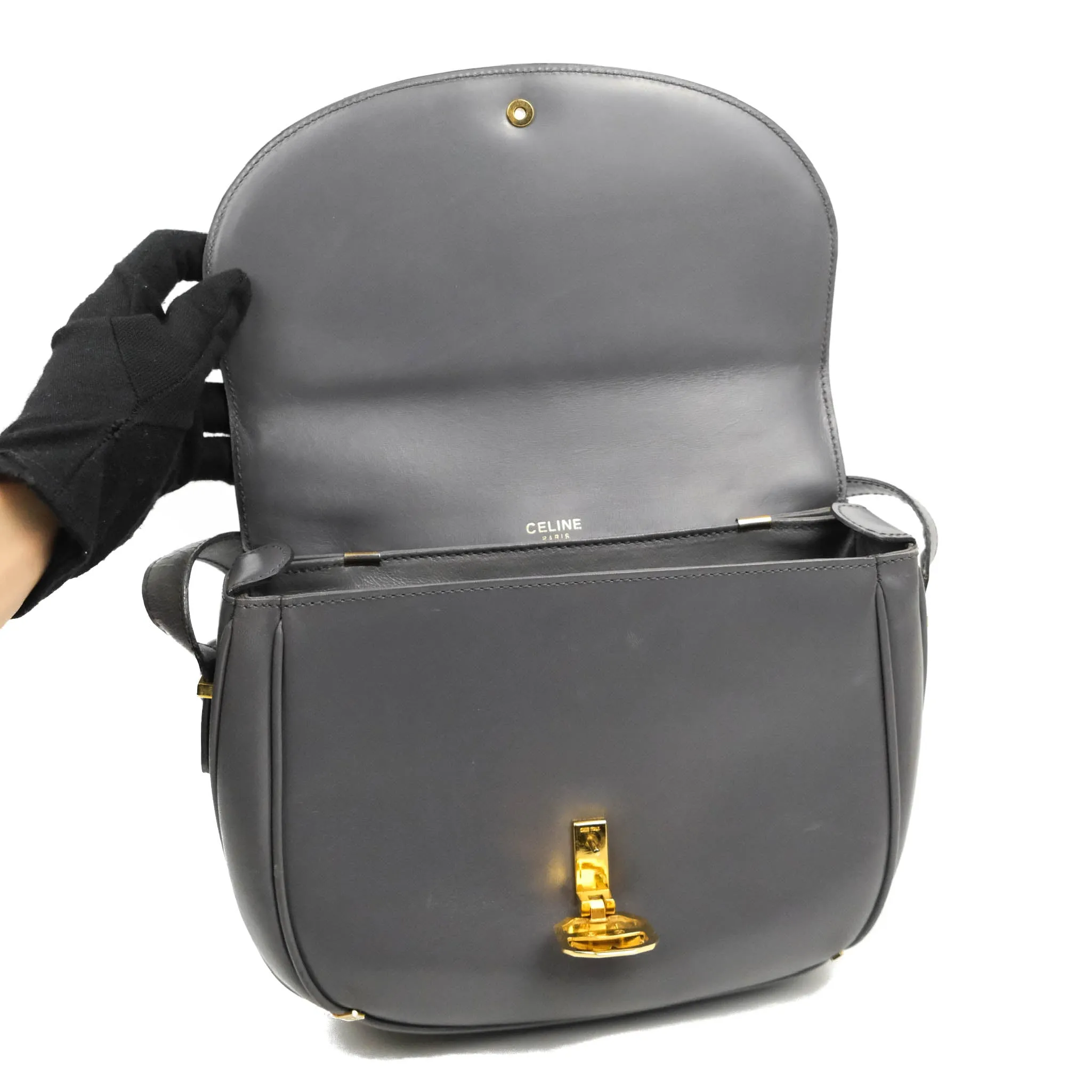 Celine Vintage Royal Triomphe Lock Crossbody Bag Grey
