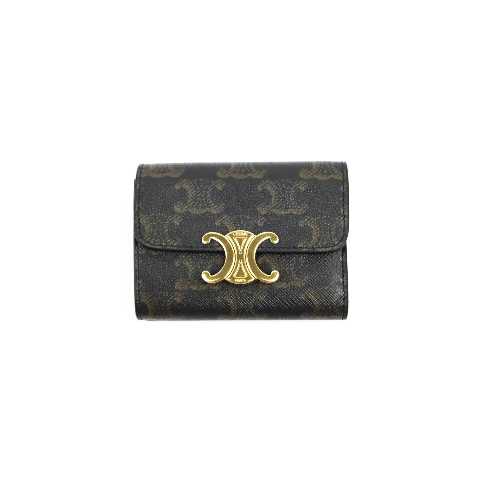 Celine Wallet In Triomphe Canvas Tan Lambskin