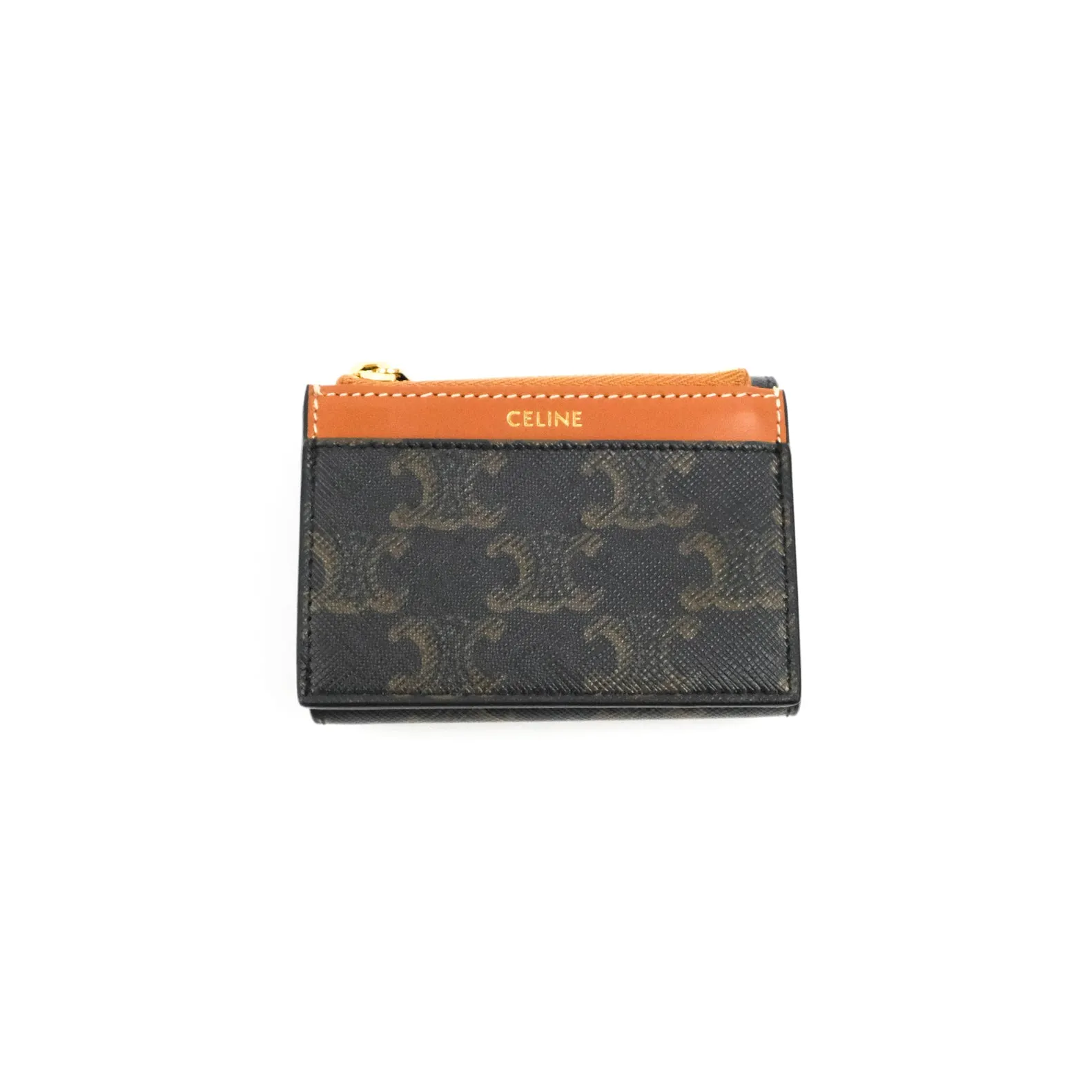 Celine Wallet In Triomphe Canvas Tan Lambskin
