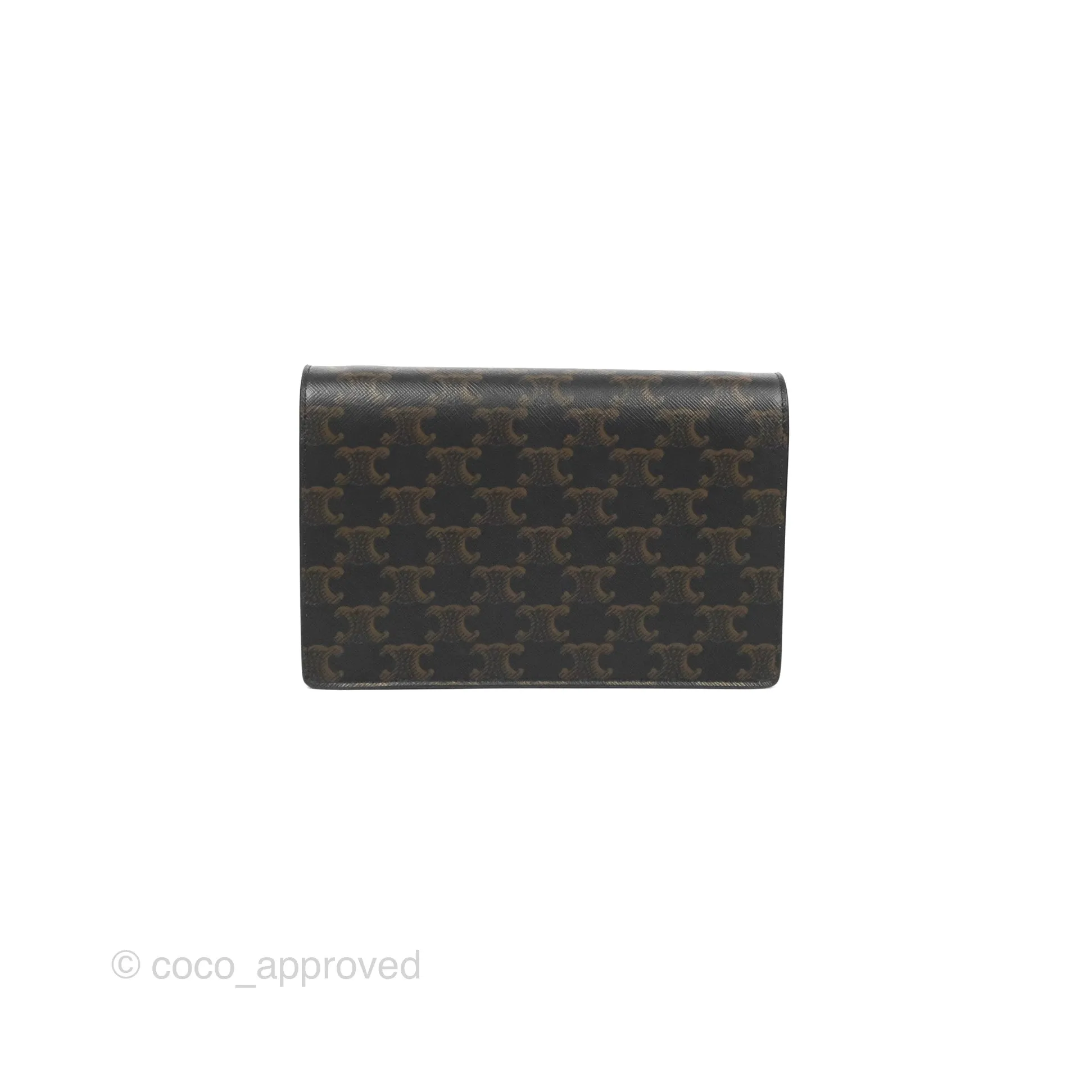 Celine Wallet On Strap Triomphe Canvas Tan Lambskin