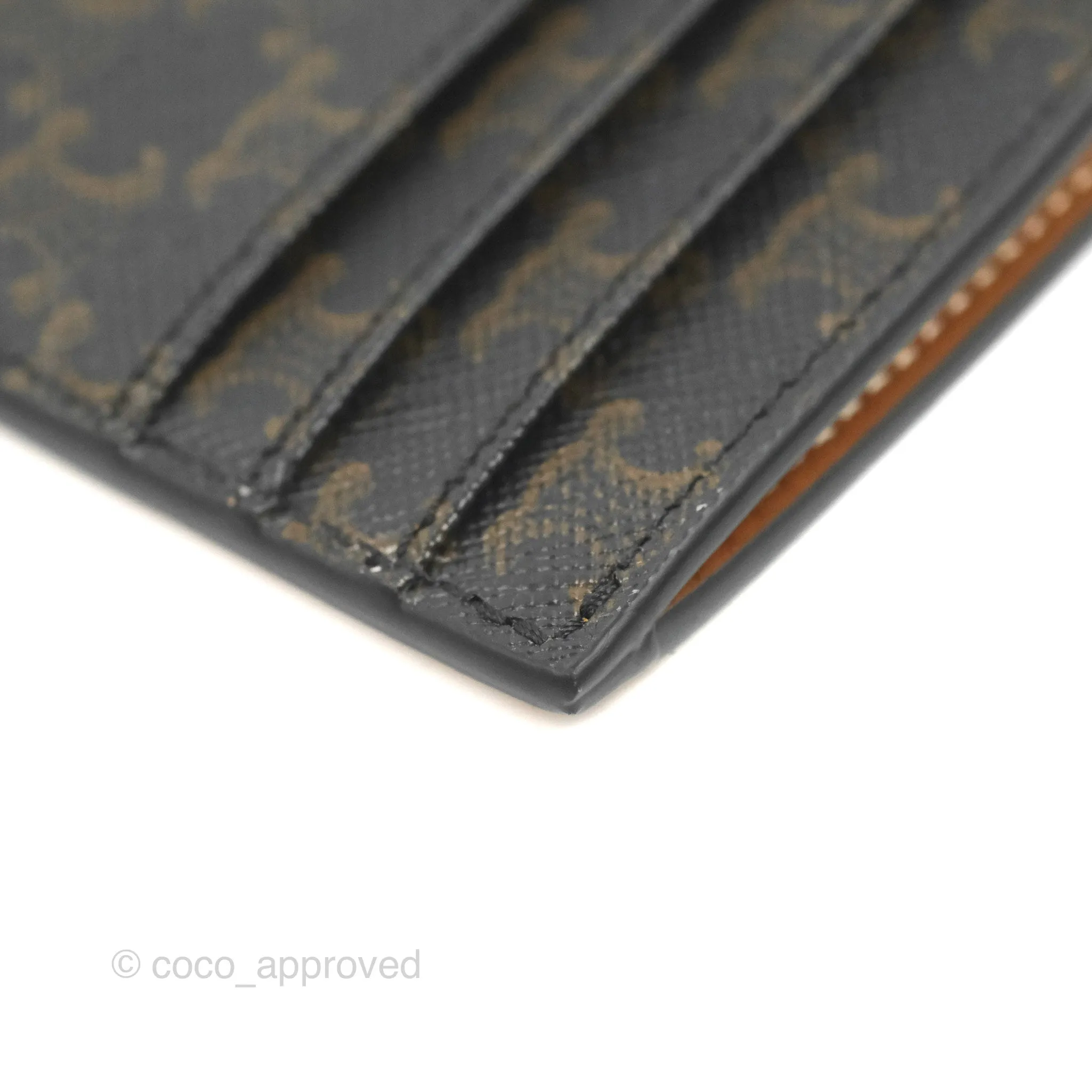 Celine Zipped Card Holder Triomphe Canvas Tan Lambskin