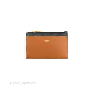 Celine Zipped Card Holder Triomphe Canvas Tan Lambskin