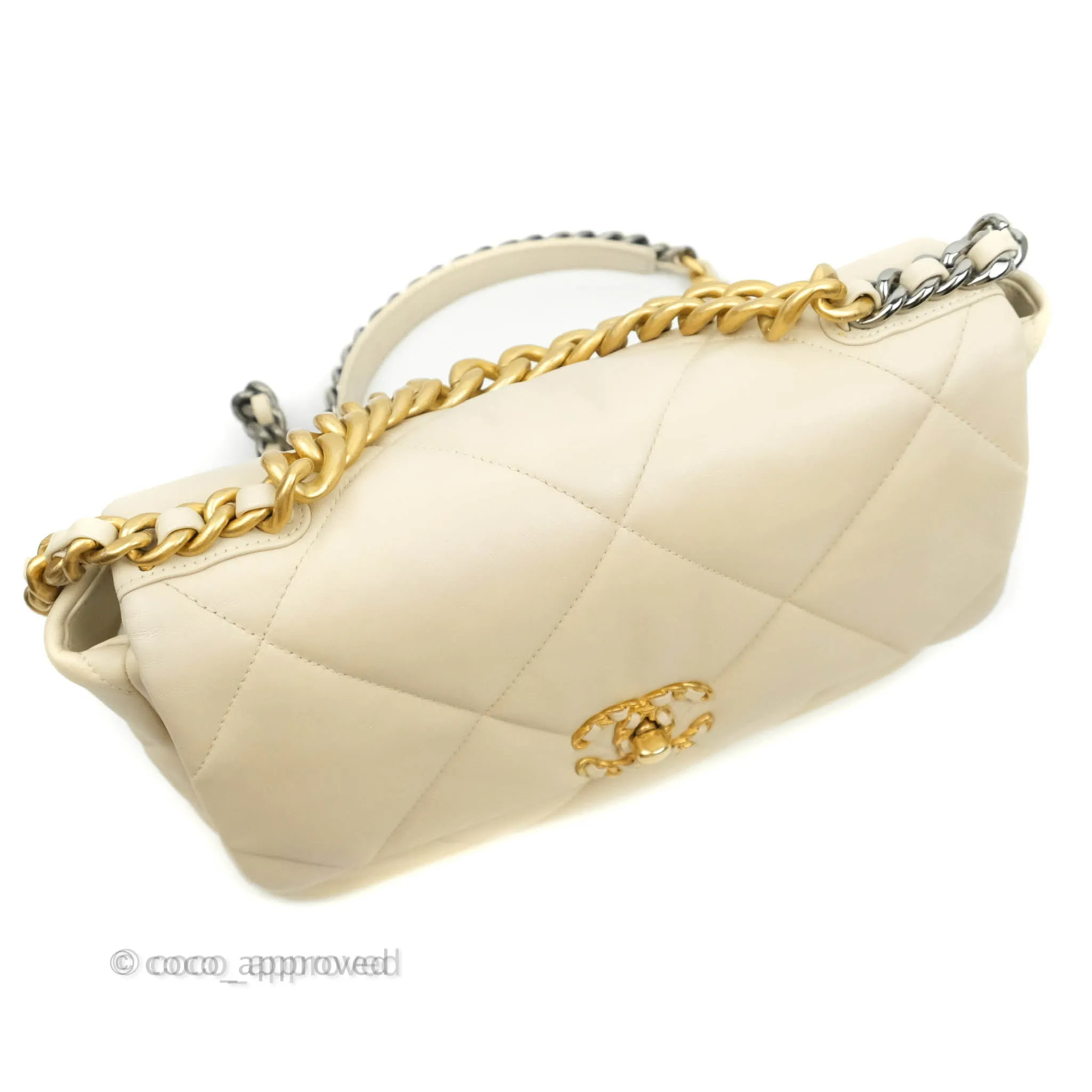 Chanel 19 Medium Beige Cream Goatskin Mixed Hardware