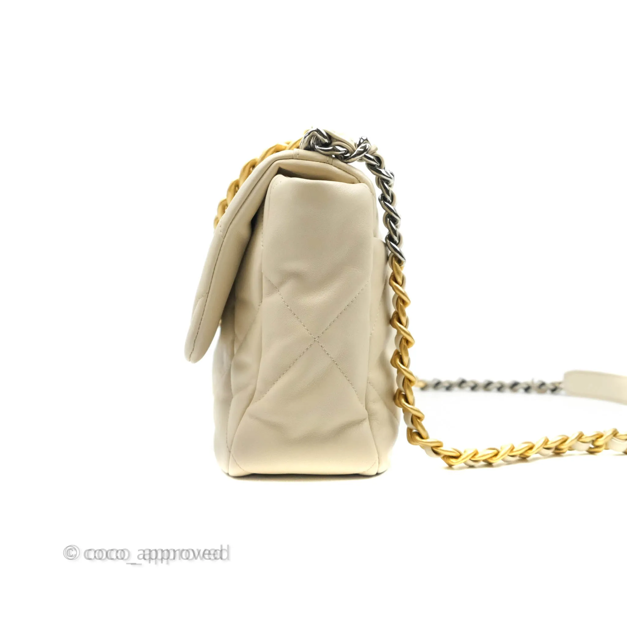Chanel 19 Medium Beige Cream Goatskin Mixed Hardware
