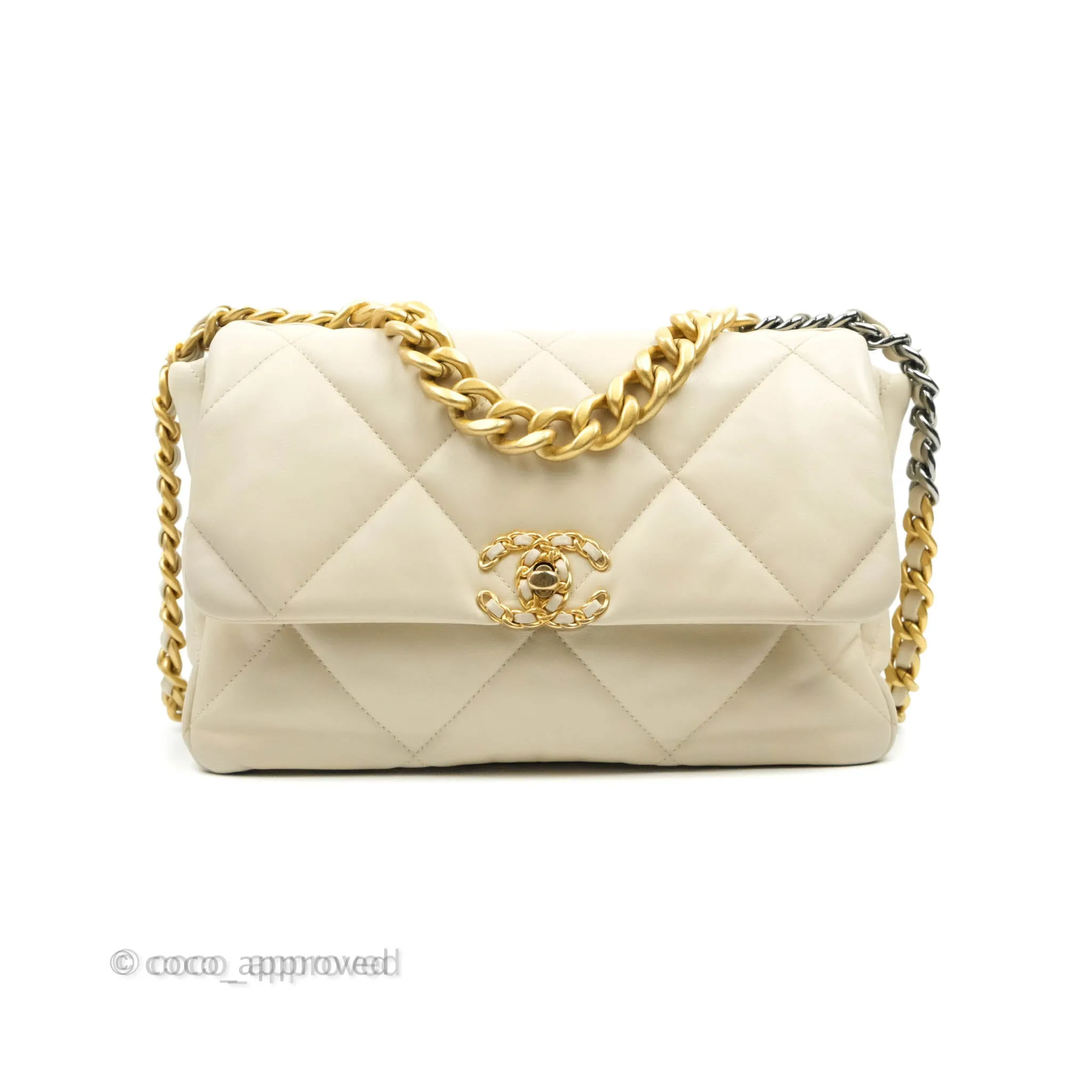 Chanel 19 Medium Beige Cream Goatskin Mixed Hardware