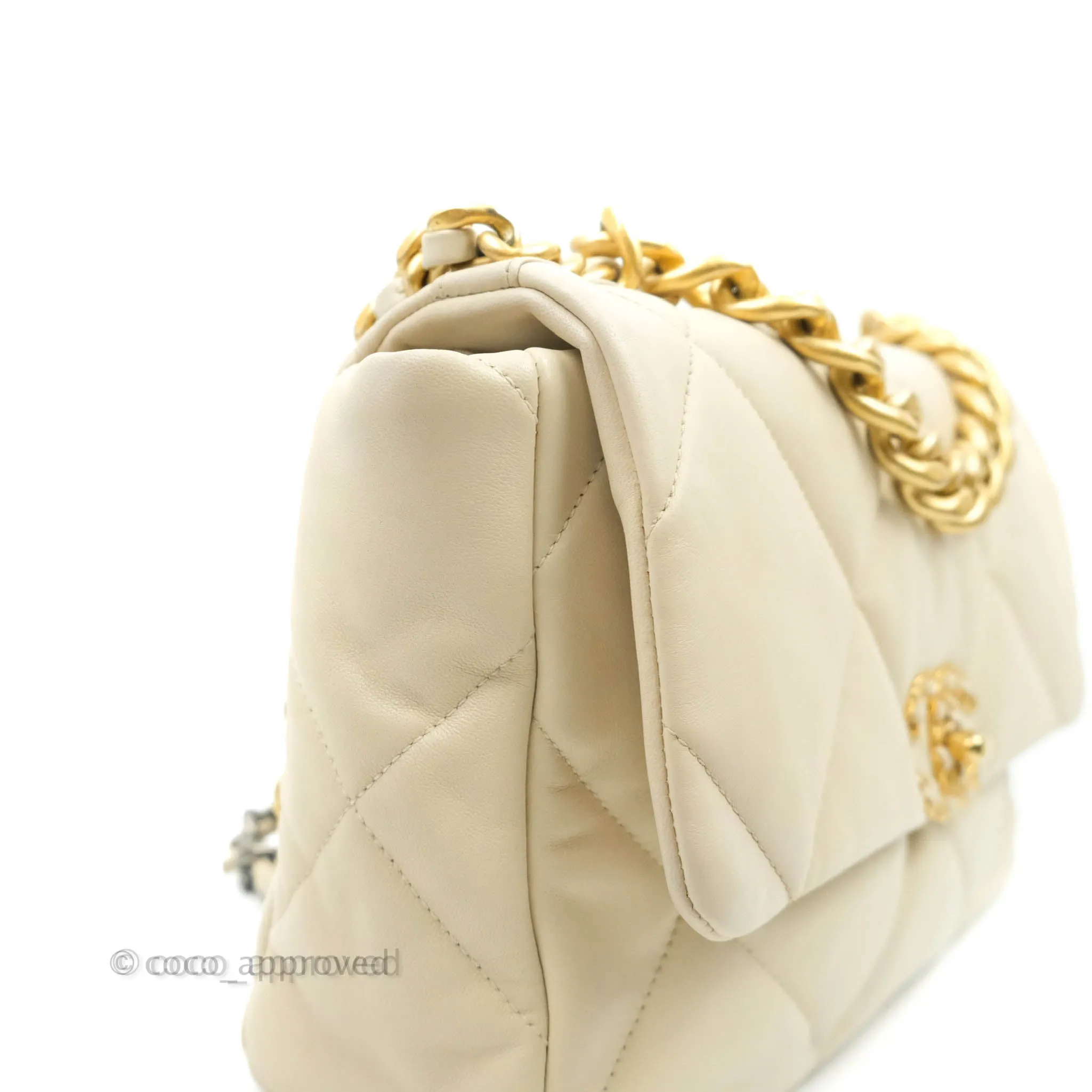 Chanel 19 Medium Beige Cream Goatskin Mixed Hardware