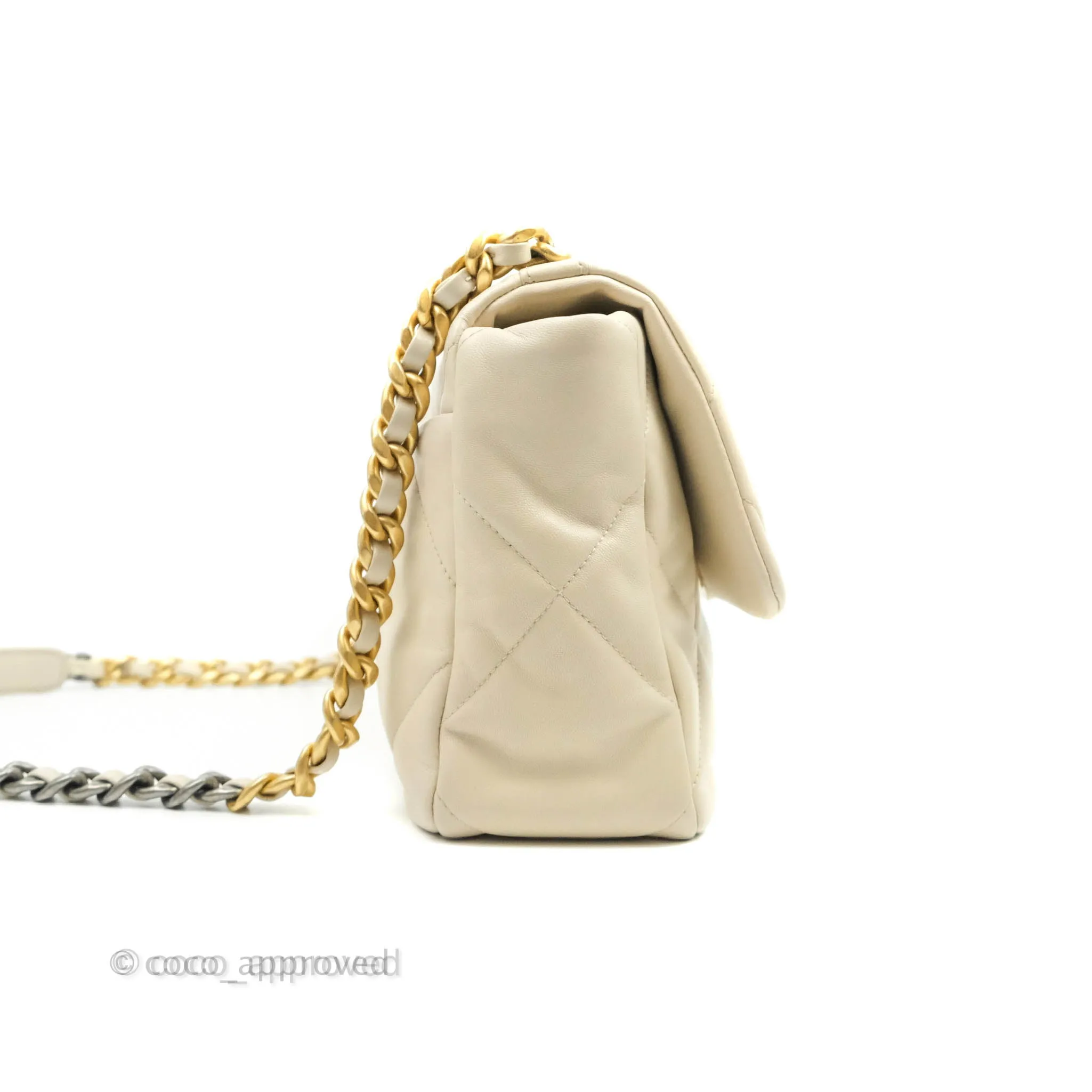 Chanel 19 Medium Beige Cream Goatskin Mixed Hardware