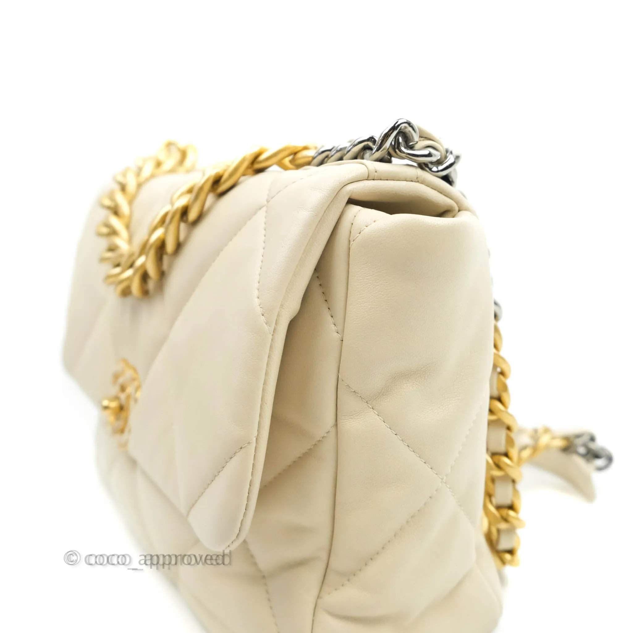 Chanel 19 Medium Beige Cream Goatskin Mixed Hardware