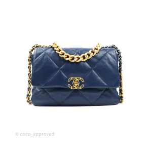 Chanel 19 Medium Blue Mixed Hardware Goatskin