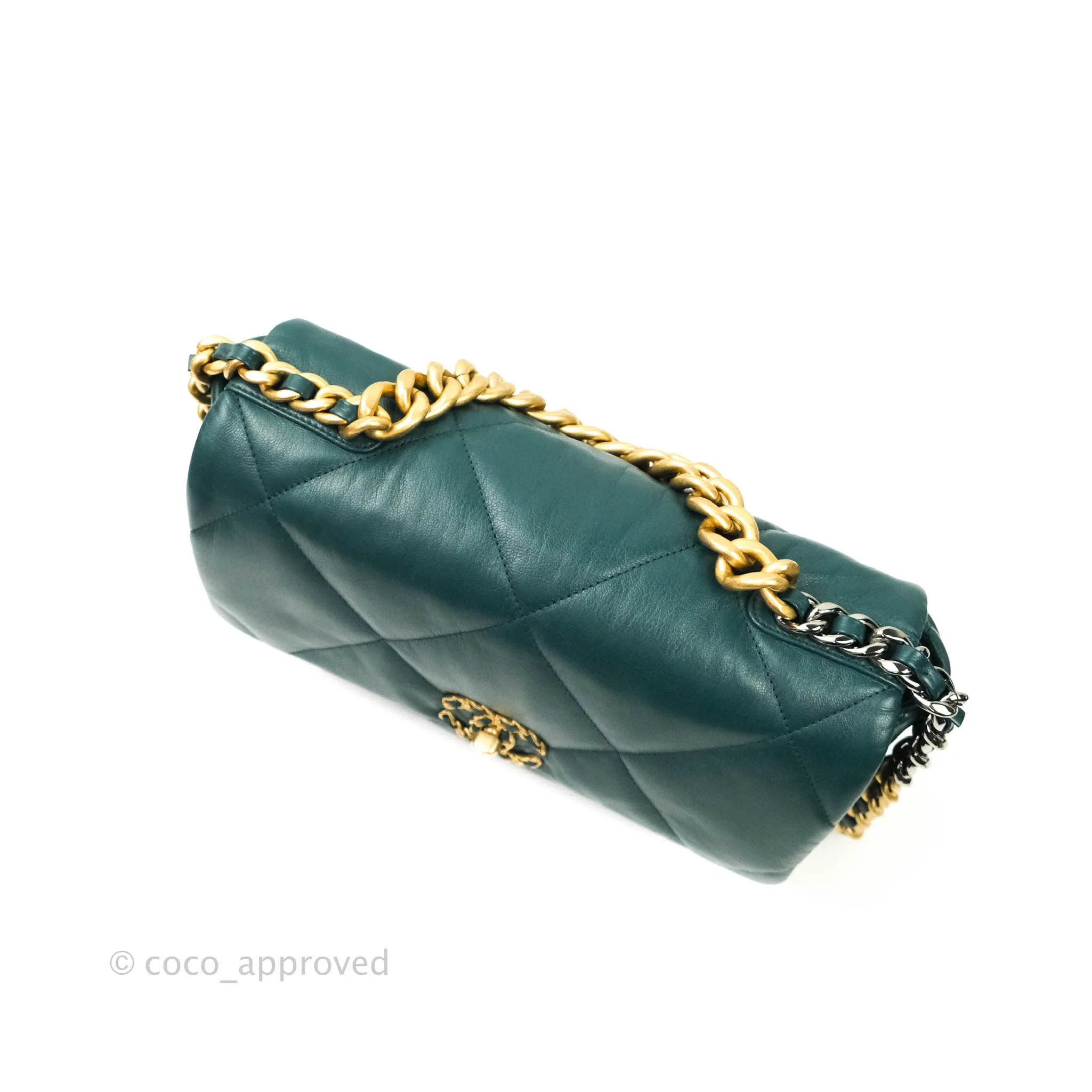 Chanel 19 Medium Dark Green Mixed Hardware Goatskin