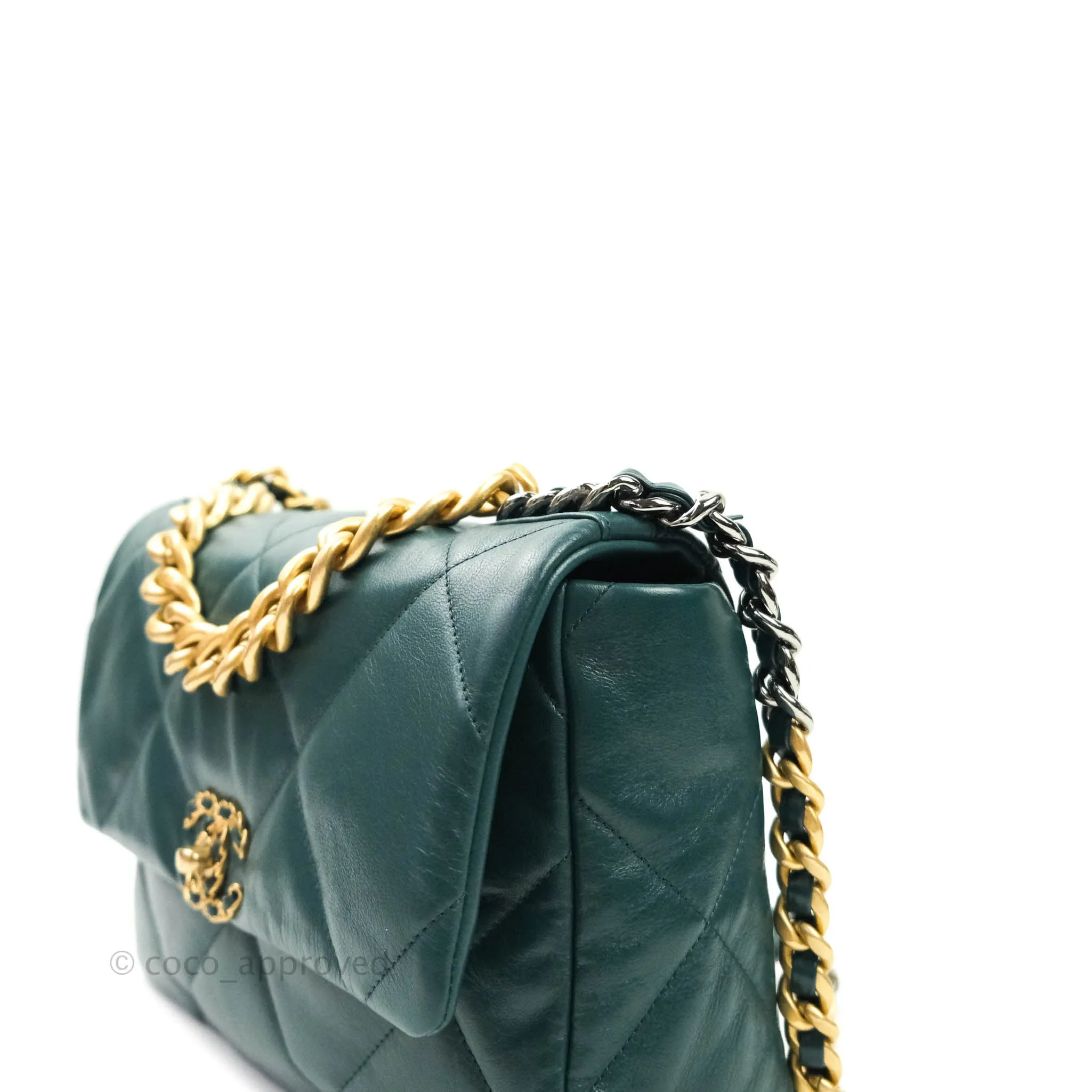 Chanel 19 Medium Dark Green Mixed Hardware Goatskin