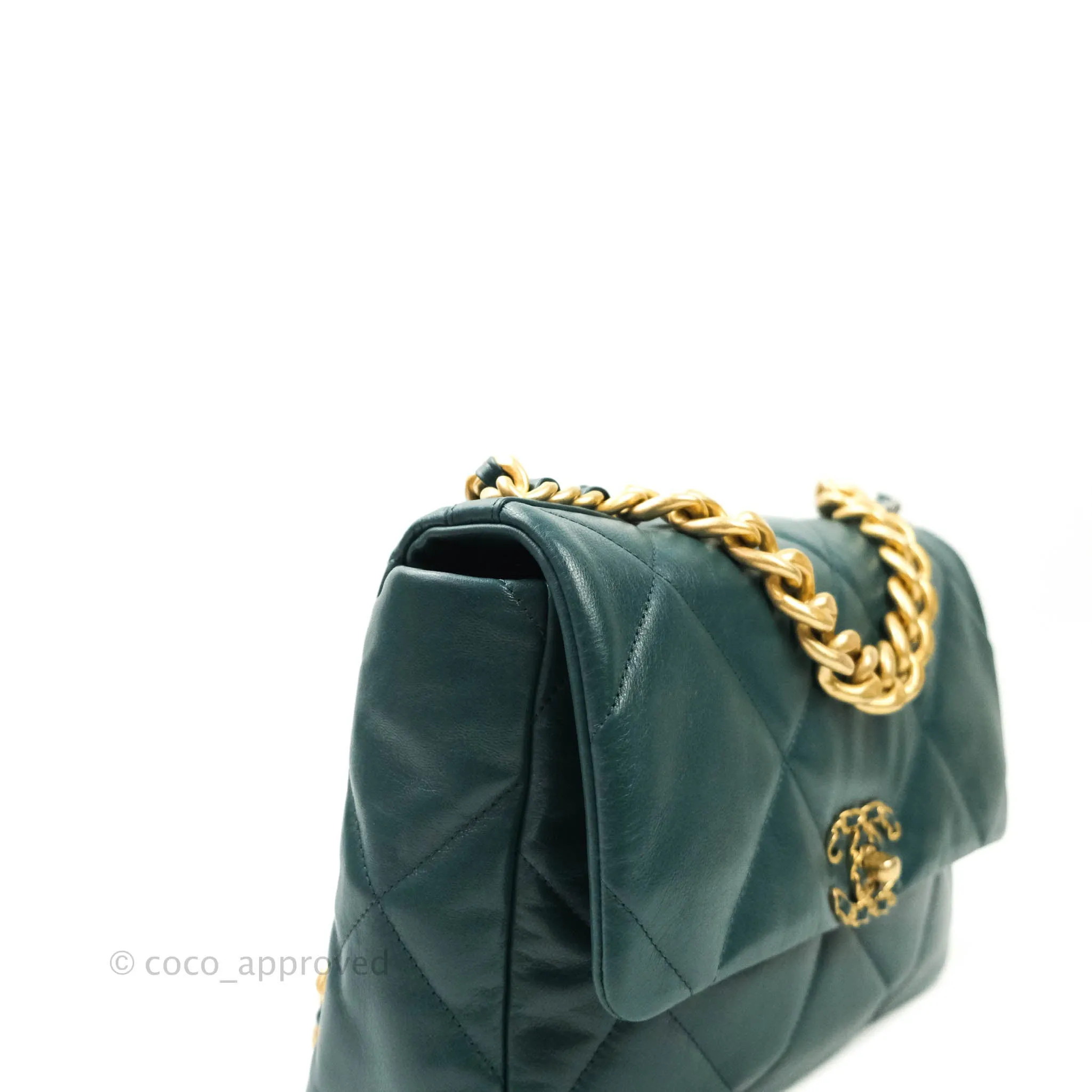Chanel 19 Medium Dark Green Mixed Hardware Goatskin