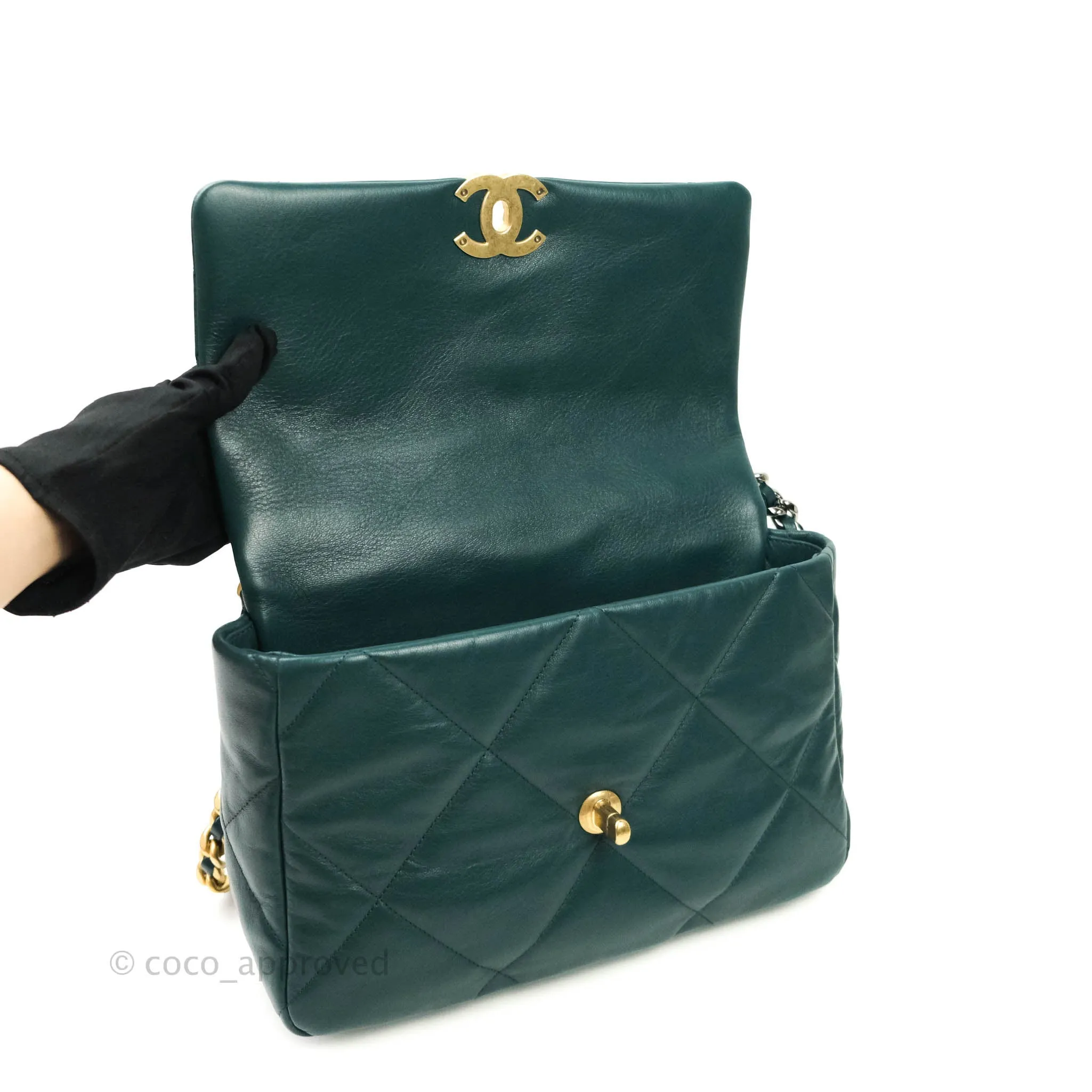 Chanel 19 Medium Dark Green Mixed Hardware Goatskin